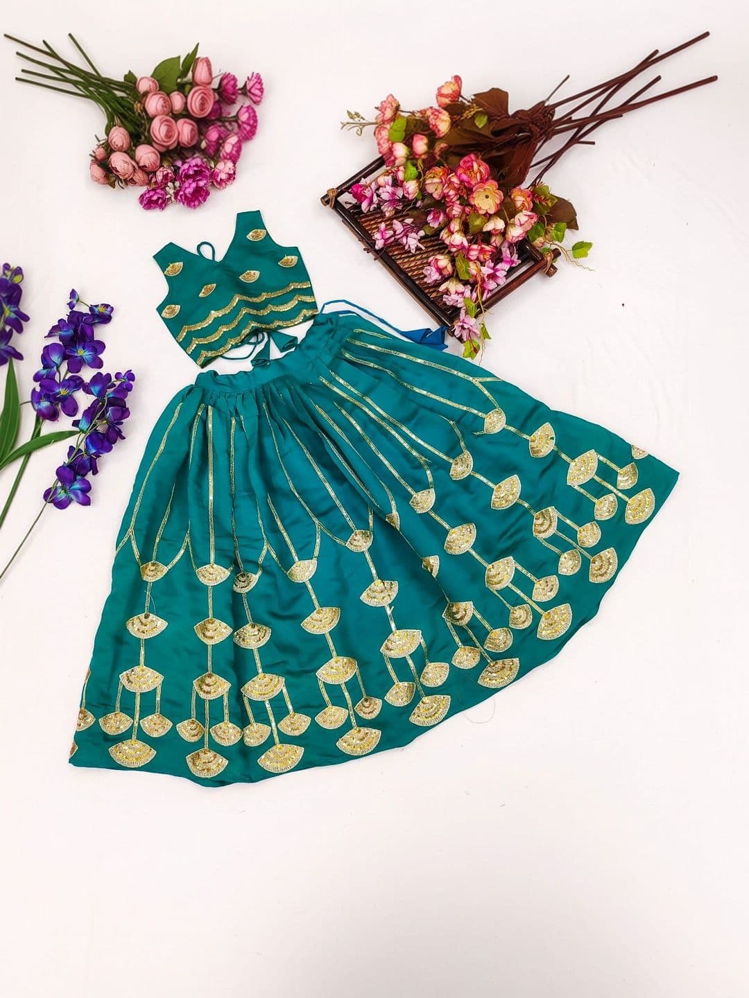 Sangria Girls Embellished Mirror Work Ready to Wear Lehenga & thumbnail 4