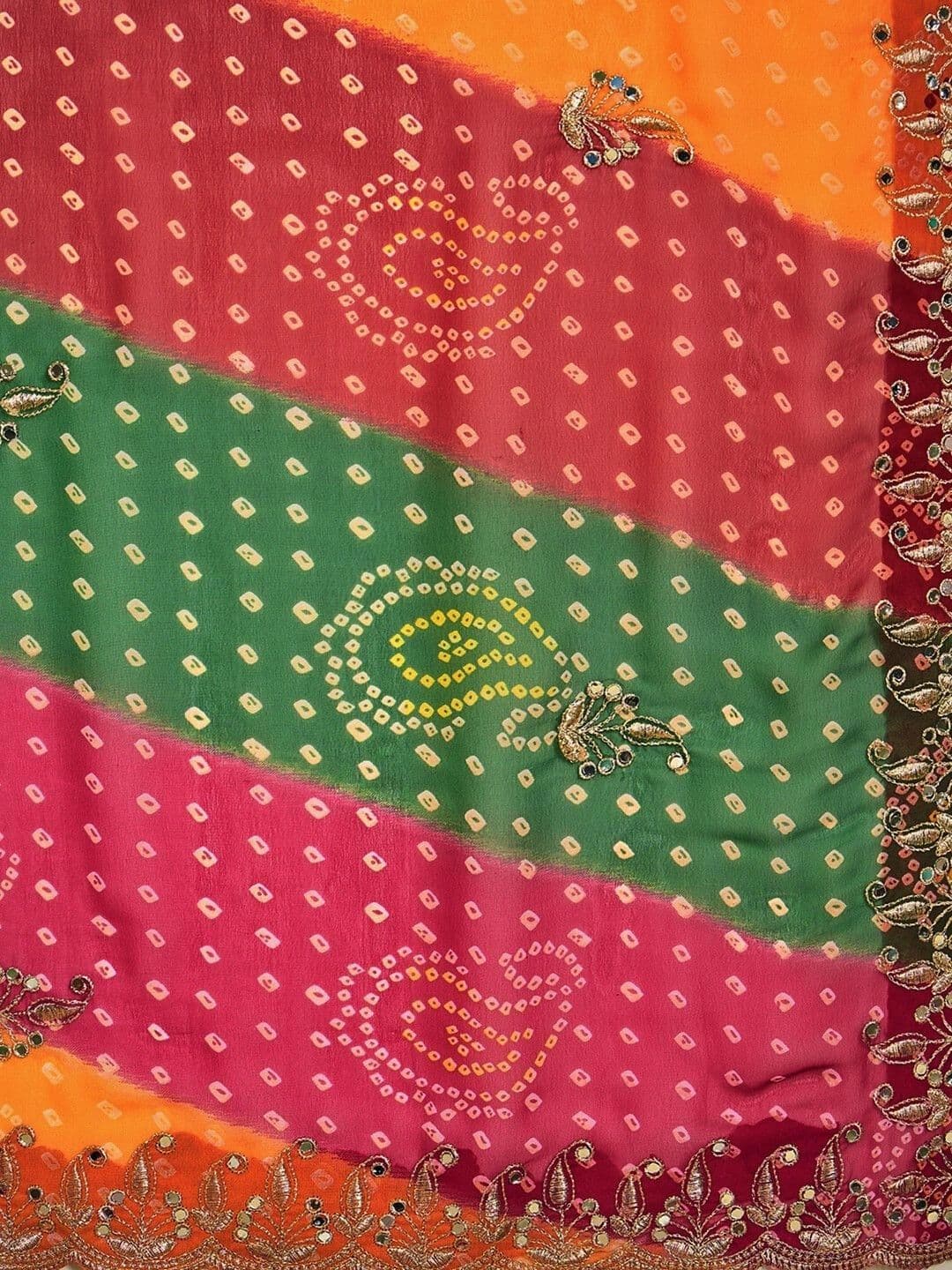 KALINI Bandhani Embroidered Pure Georgette Fusion Bandhani Saree thumbnail 7