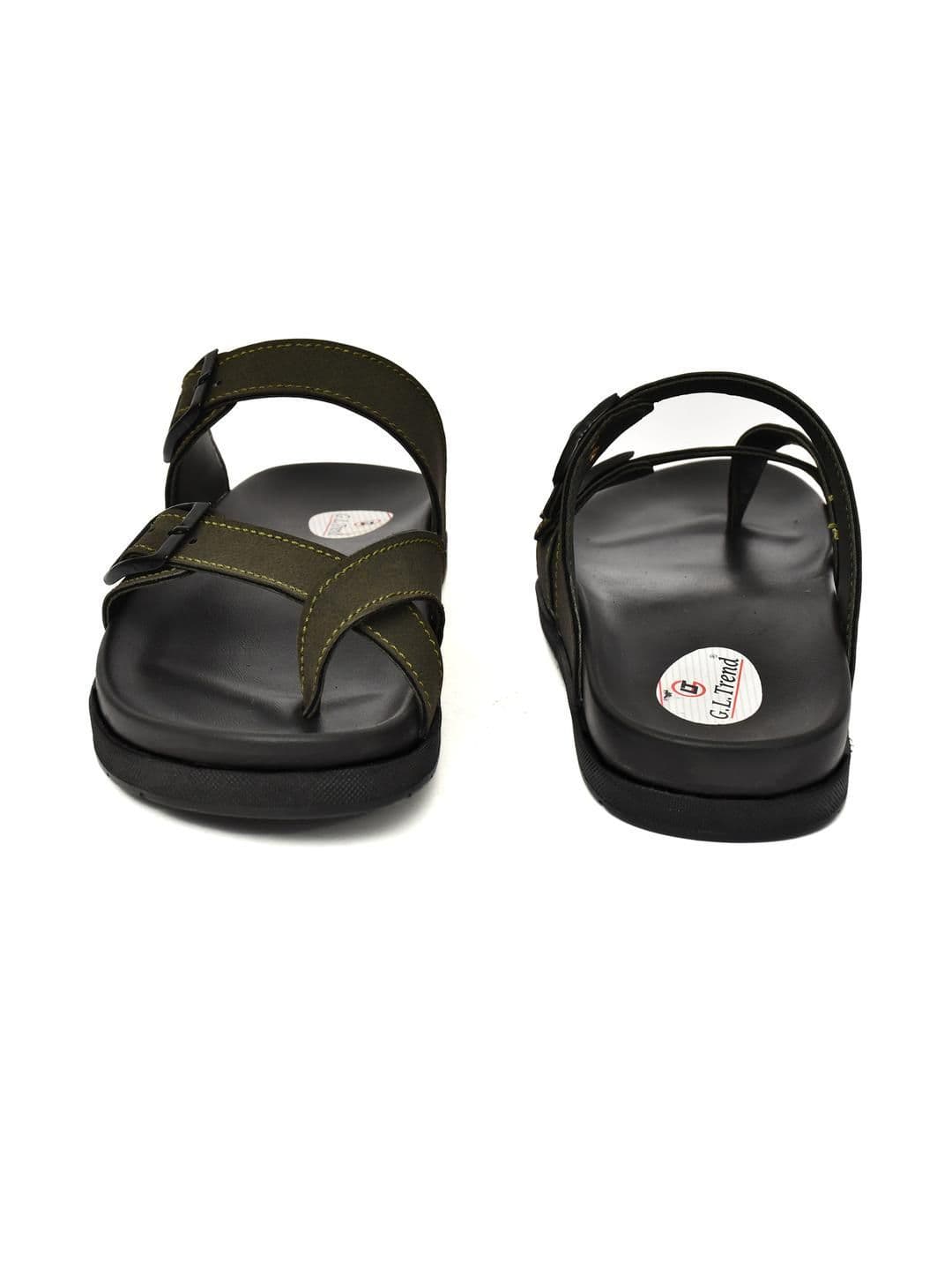 G L Trend Men Olive Leather Casual Comfort Orthopedic Slip-On Sandals thumbnail 5