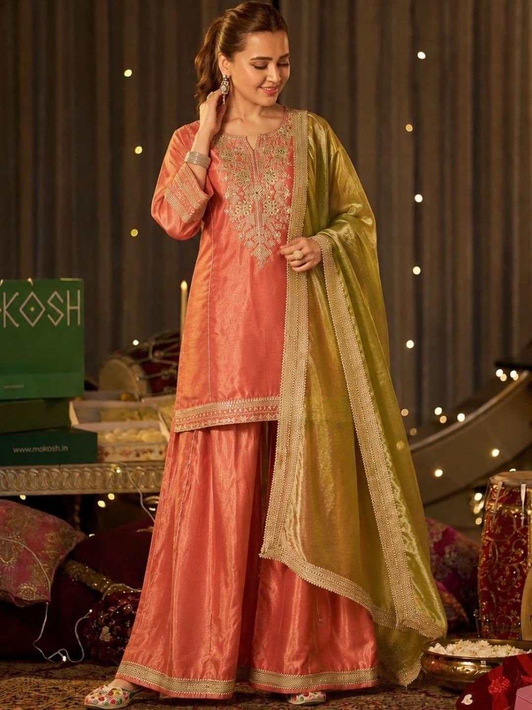 MOKOSH Women Embroidered Kurti and Sharara Set with Dupatta thumbnail 2