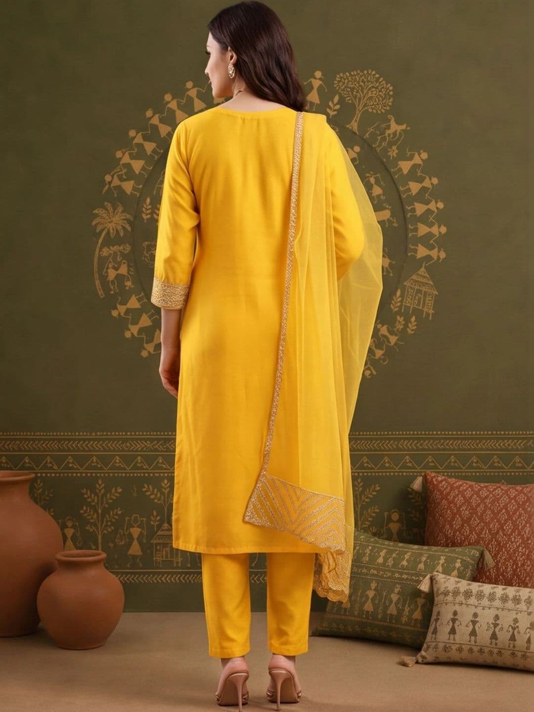 Anouk Women Ethnic Motifs Embroidered Regular Kurta with Trousers & With Dupatta thumbnail 5