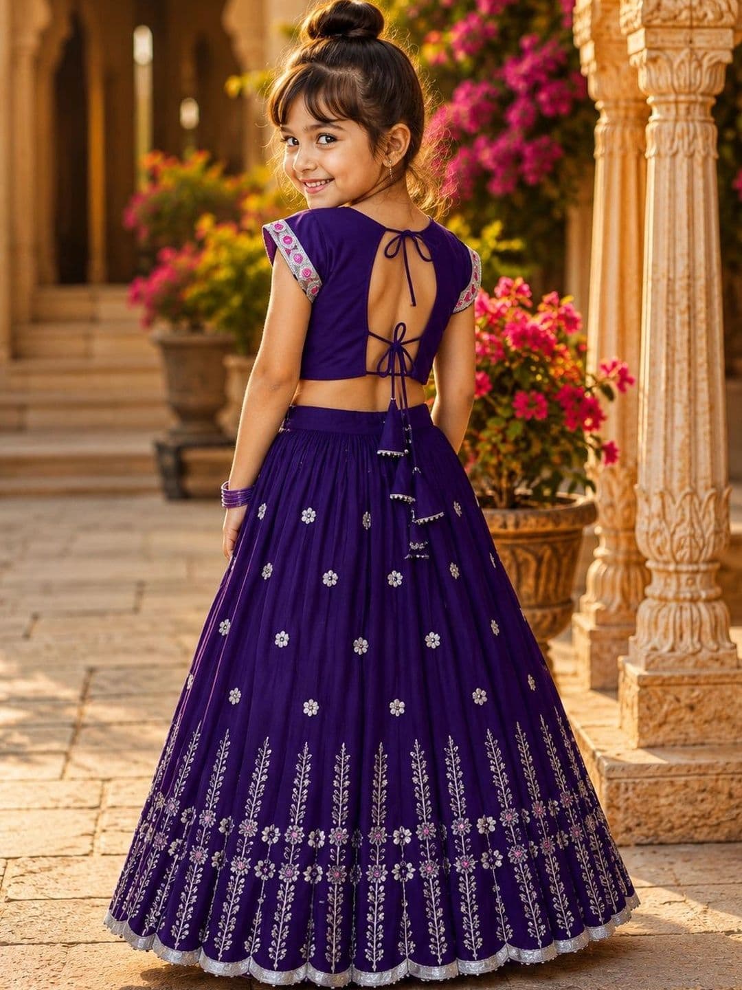 Sangria Girls Embellished Thread Work Ready to Wear Lehenga & thumbnail 6