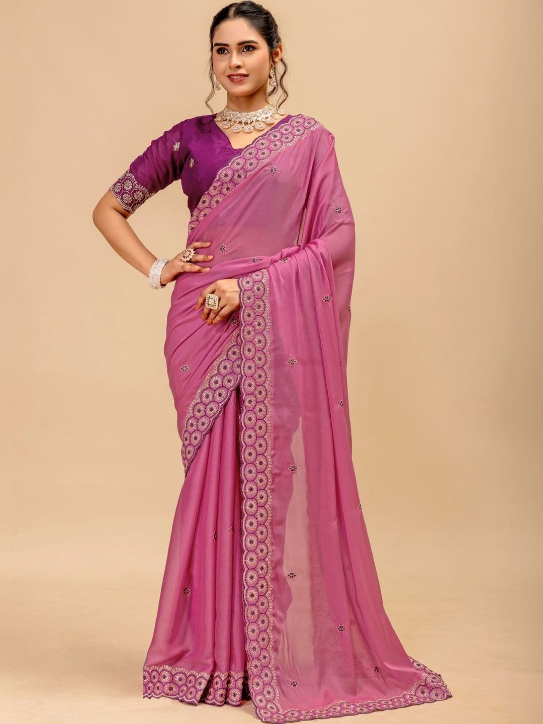 LabelVASTRA Embellished Embroidered Poly Georgette Saree - view 1