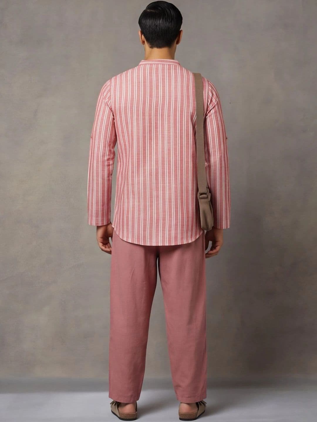 Navibhu Woven Design Striped Cotton Handloom Mandarin Collar Short Kurta thumbnail 5