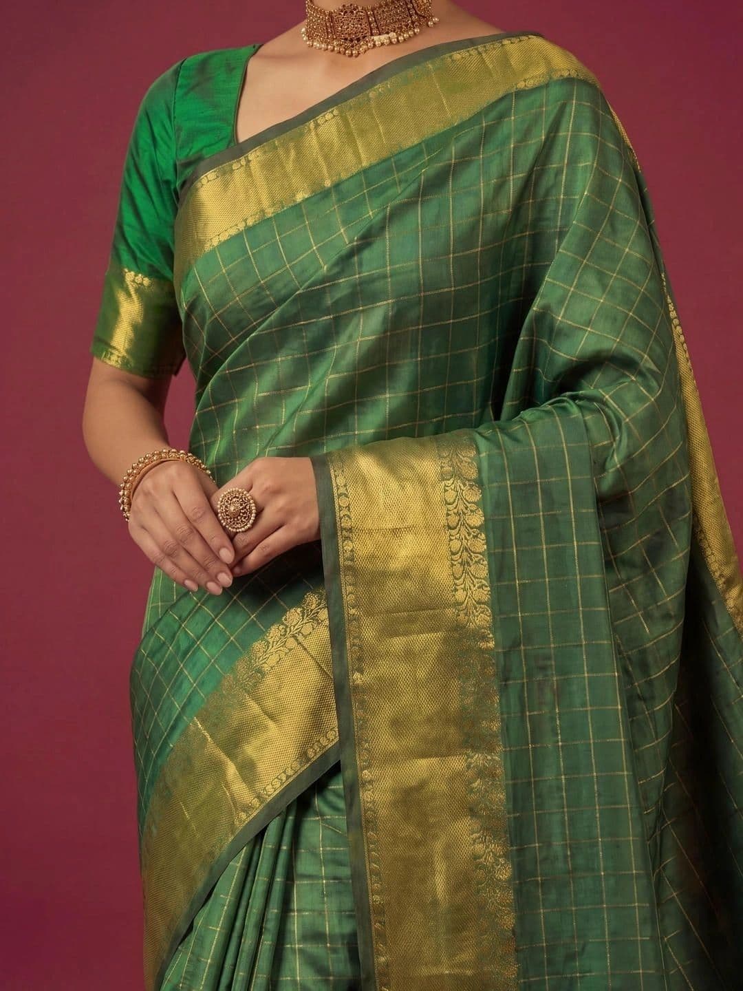 SAMANTHA Checked Zari Silk Blend Bomkai silk Saree thumbnail 7