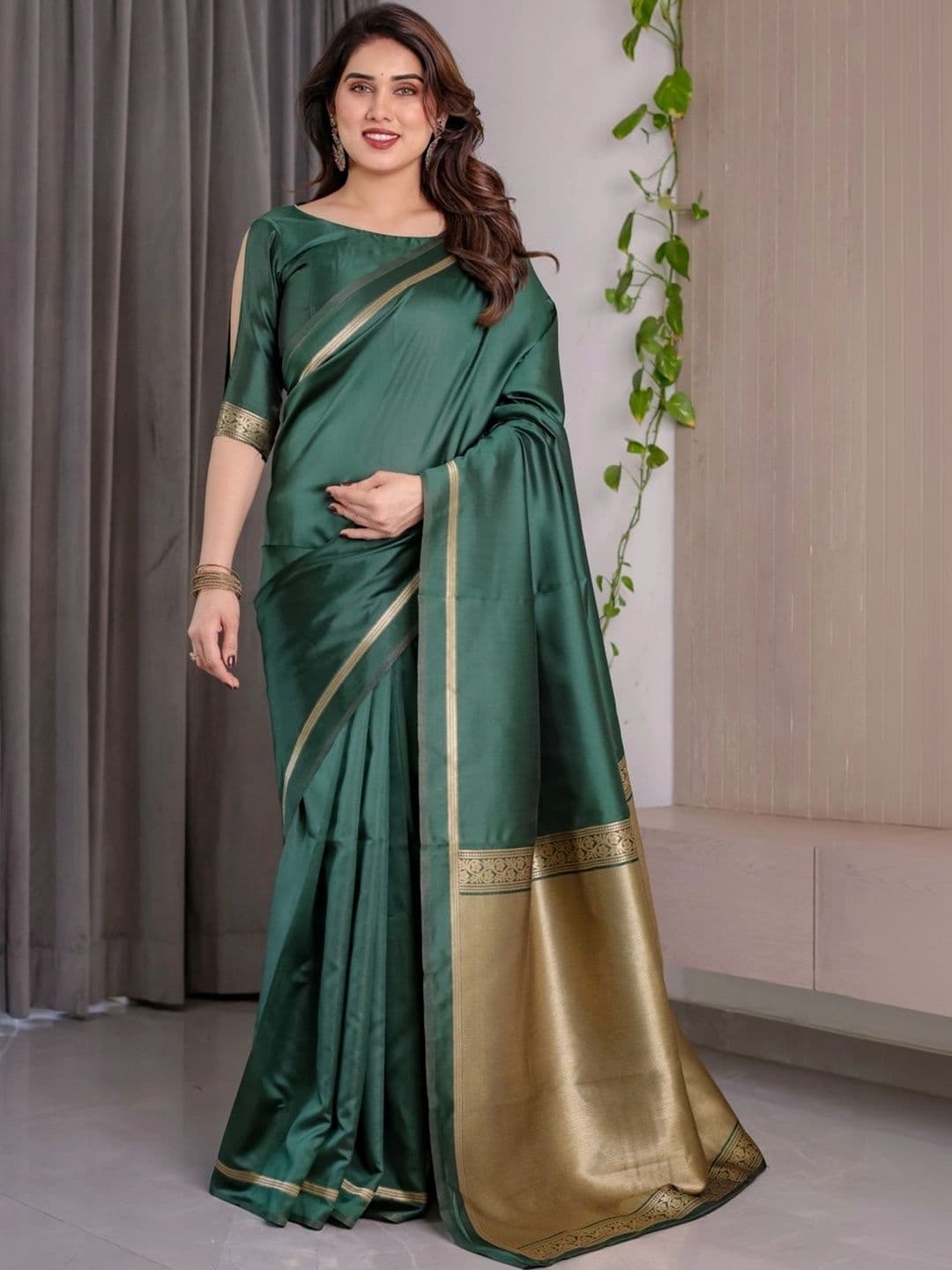 VS MALL Ethnic Motifs Zari Silk Cotton Banarasi Saree - view 1