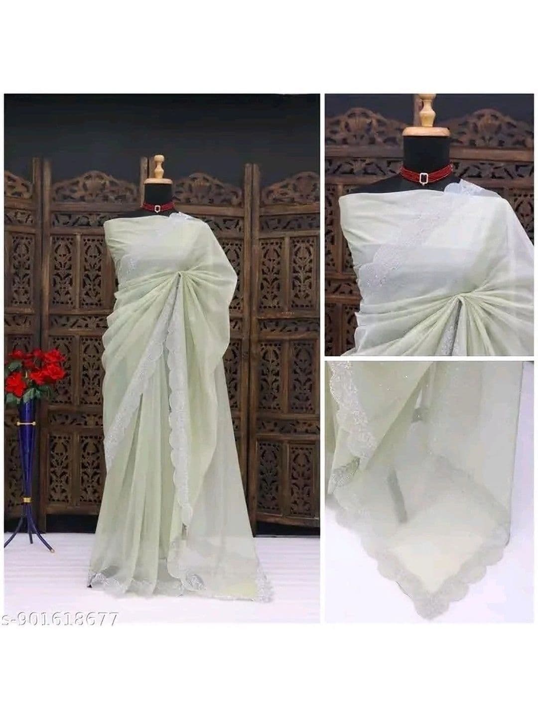 RENBRIZA Embellished Net Saree thumbnail 2