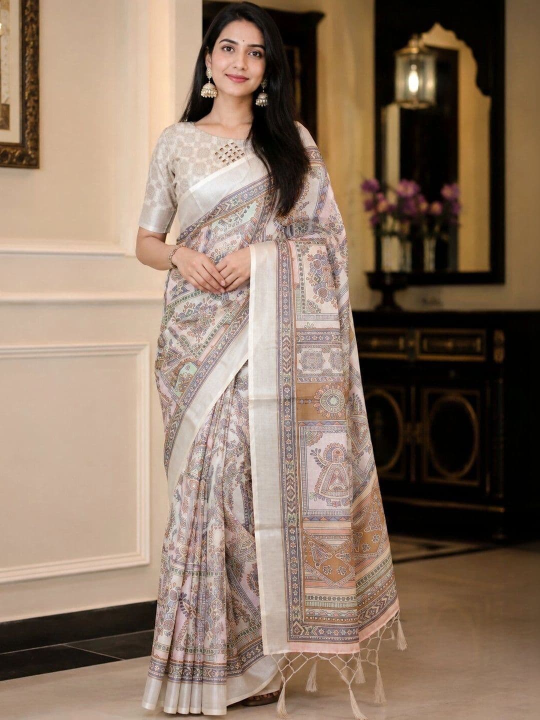 Moda Rapido Kalamkari Linen Blend Bhagalpuri Saree - view 1