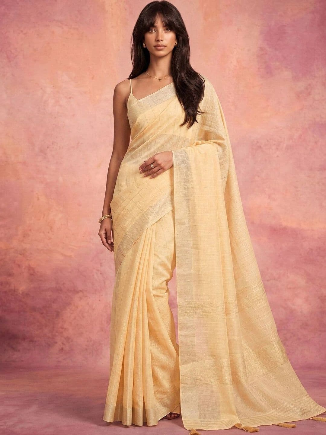 KINDA DESI Striped Pure Linen Saree - view 1