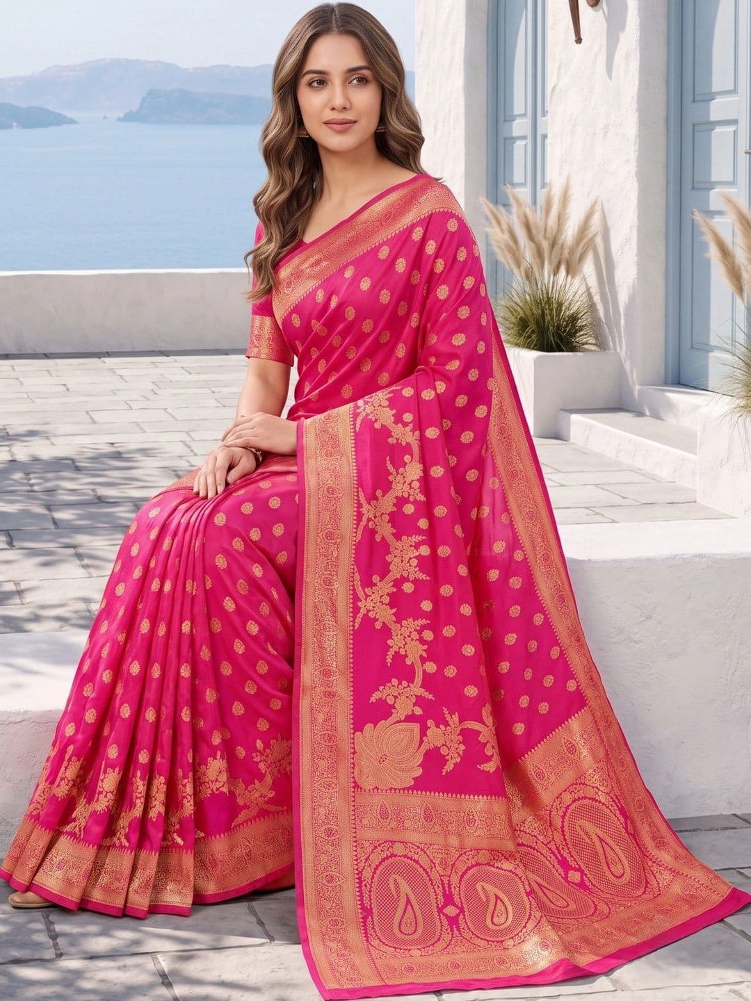 ROOP RADHIKA Woven Design Zari Silk Blend Designer Banarasi Saree thumbnail 5