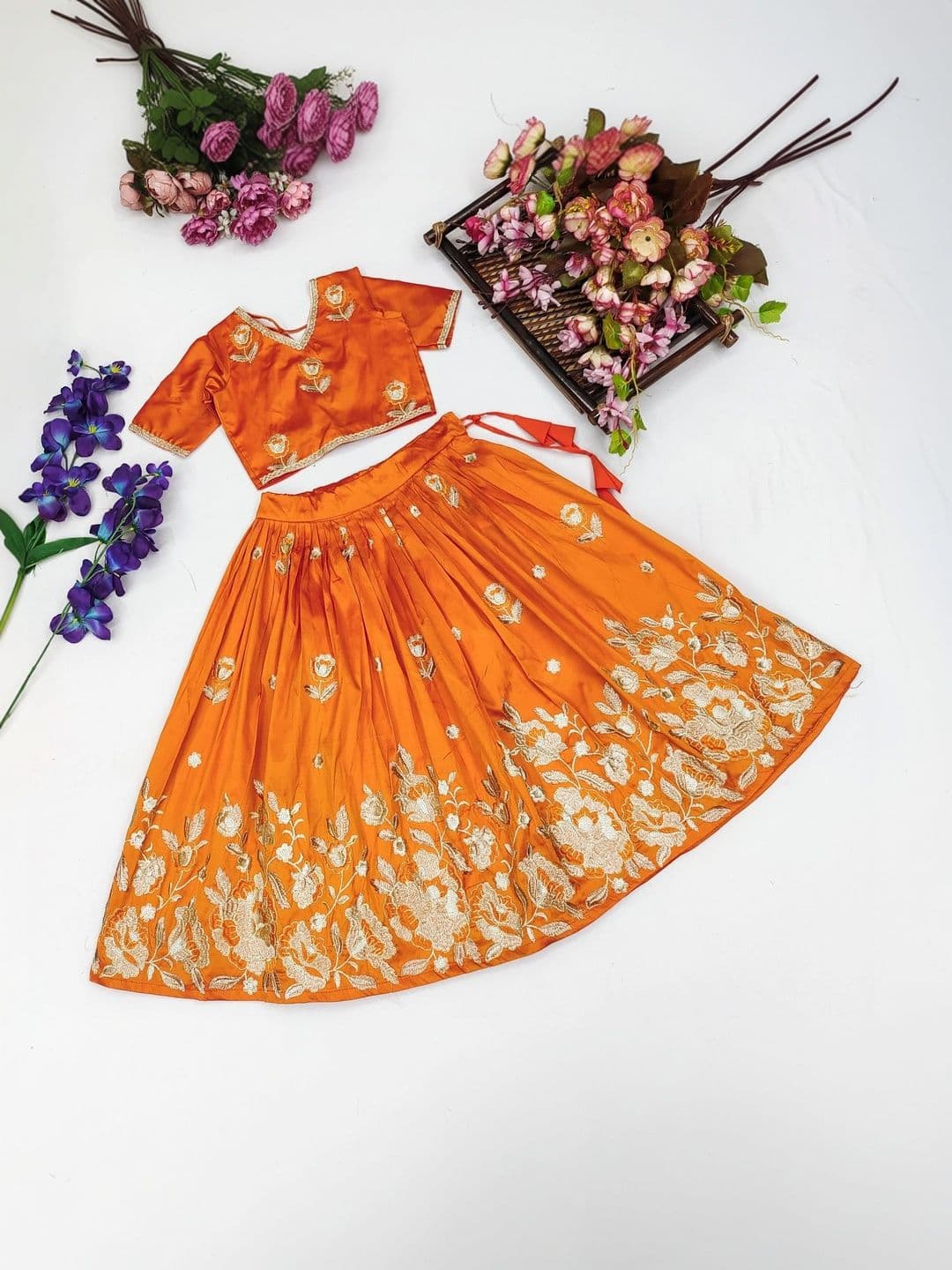 Sangria Girls Embroidered Thread Work Ready to Wear Lehenga & thumbnail 3