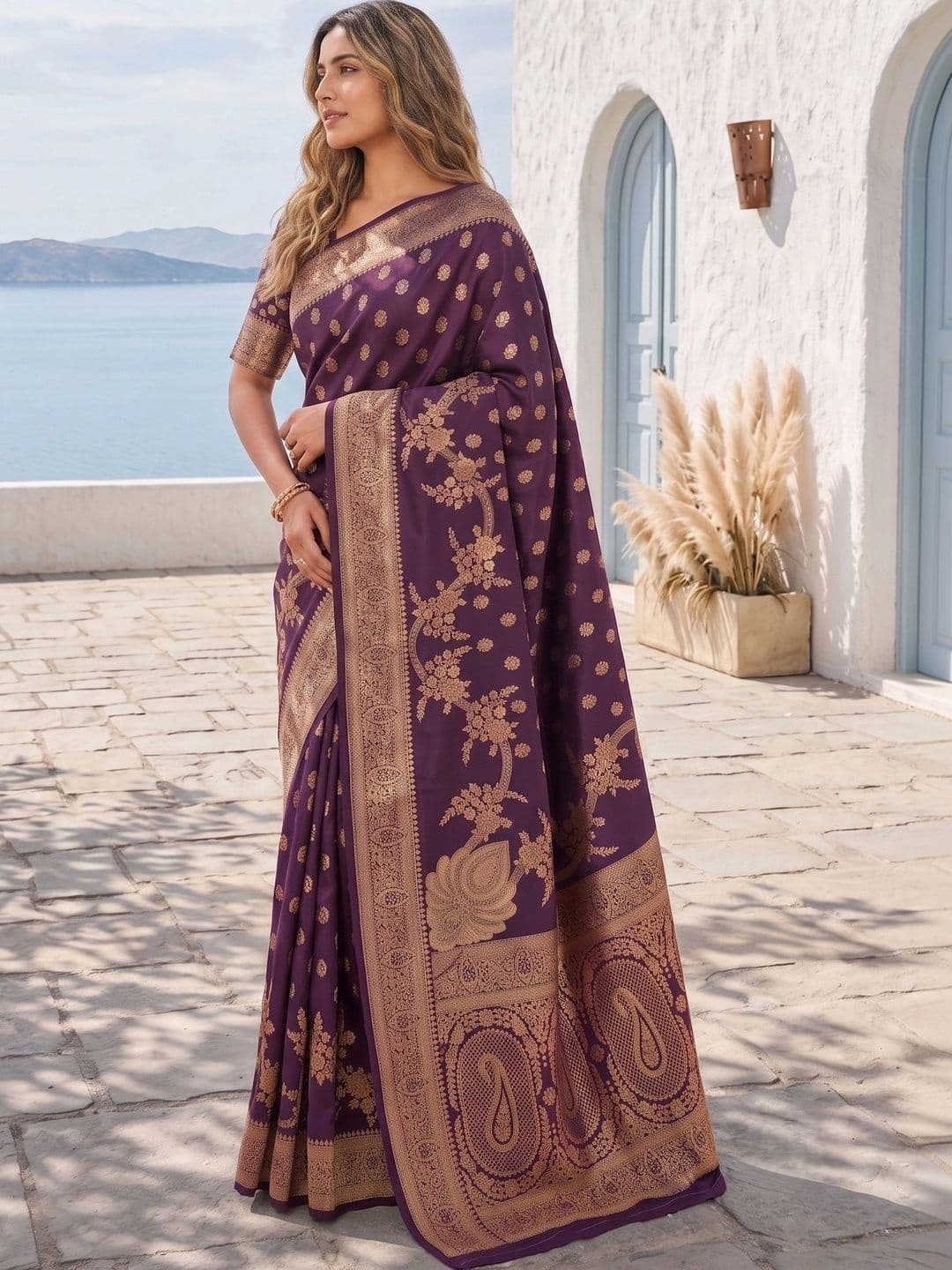 ROOP RADHIKA Woven Design Zari Silk Blend Designer Banarasi Saree thumbnail 4