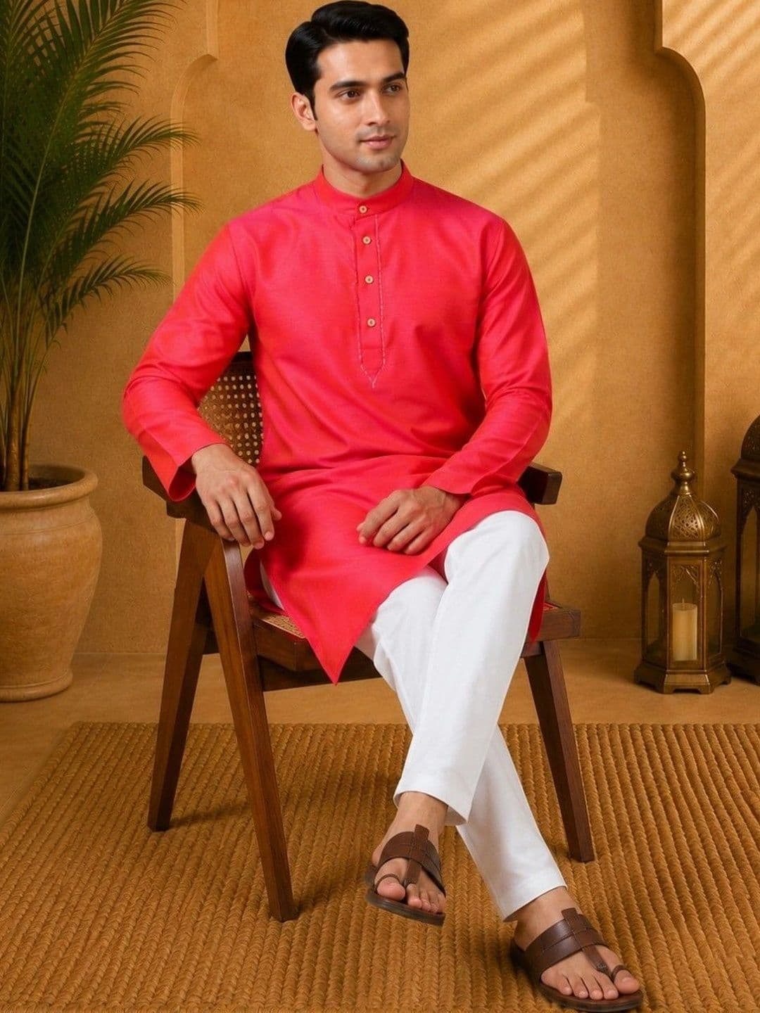 TATTVA Thread Work Mandarin Collar Straight Kurta thumbnail 4