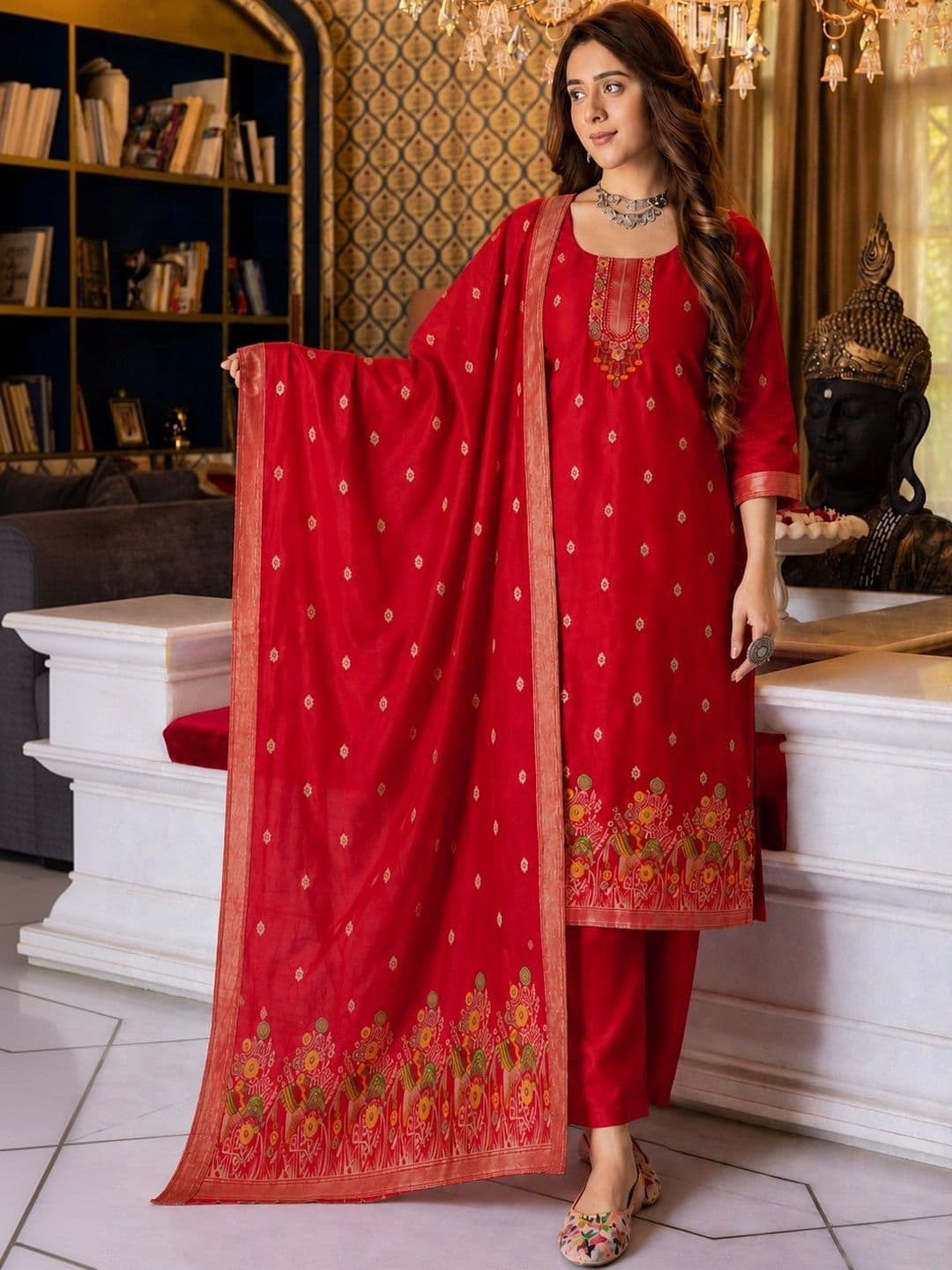 Veera Collection Women  Regular Thread Work Kurta with Trousers & With Dupatta thumbnail 3