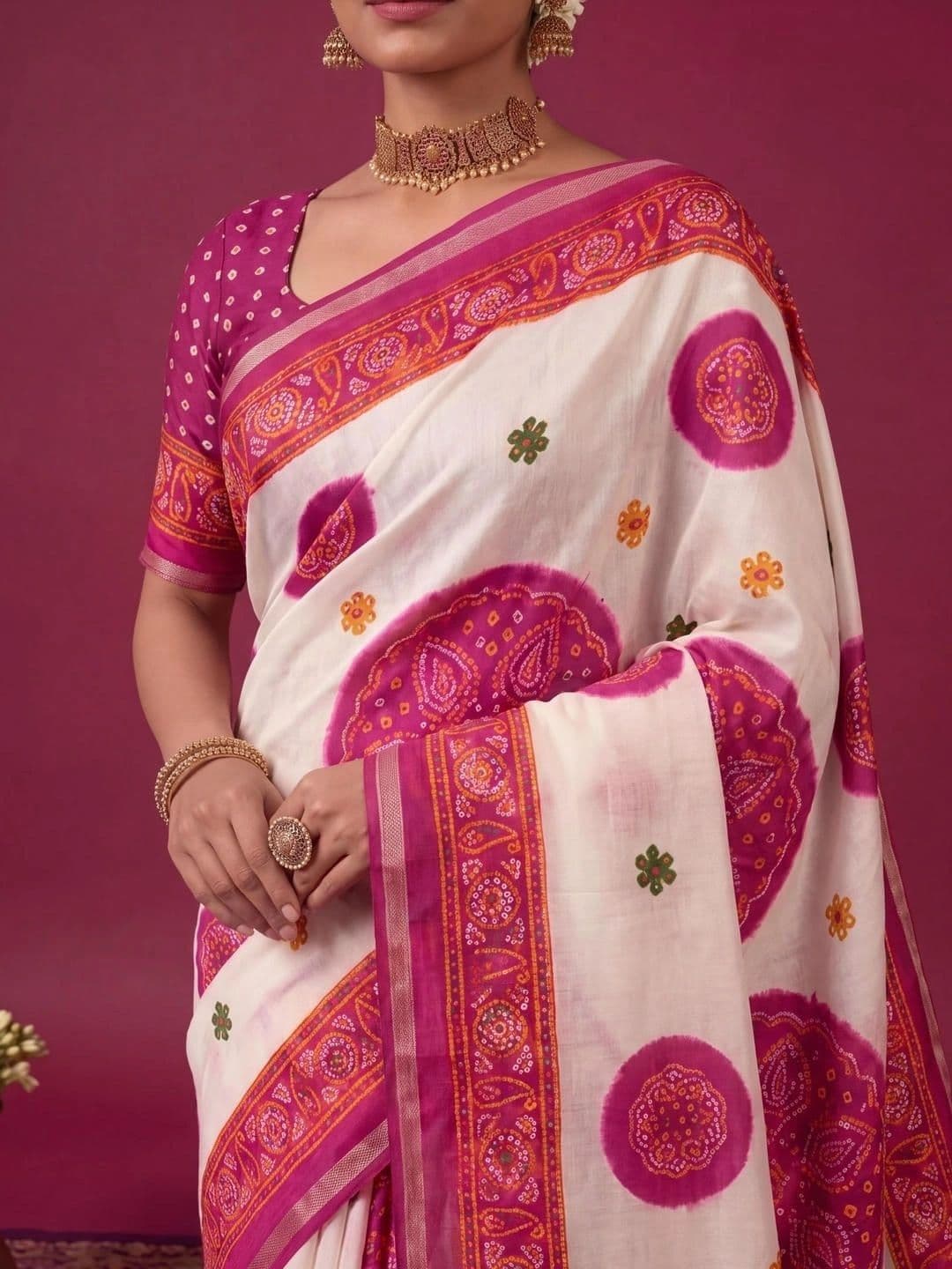 SAMANTHA Bandhani Zari Silk Blend Saree thumbnail 2