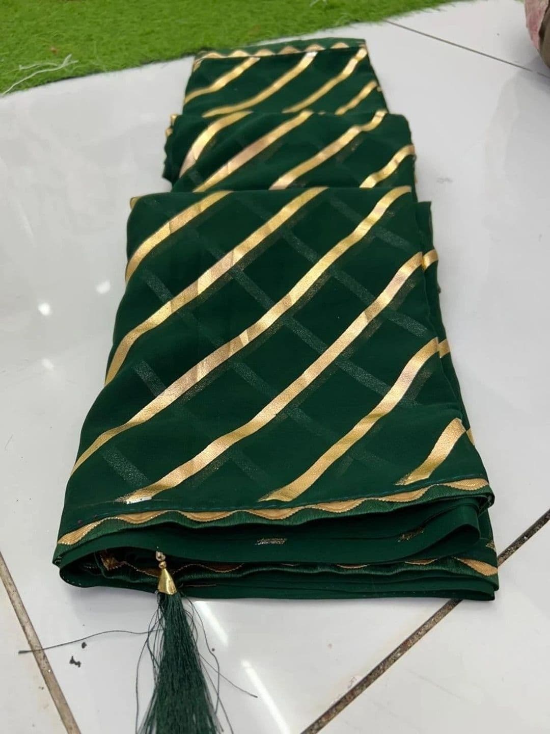 RENBRIZA Striped Zari Poly Georgette Saree - view 1