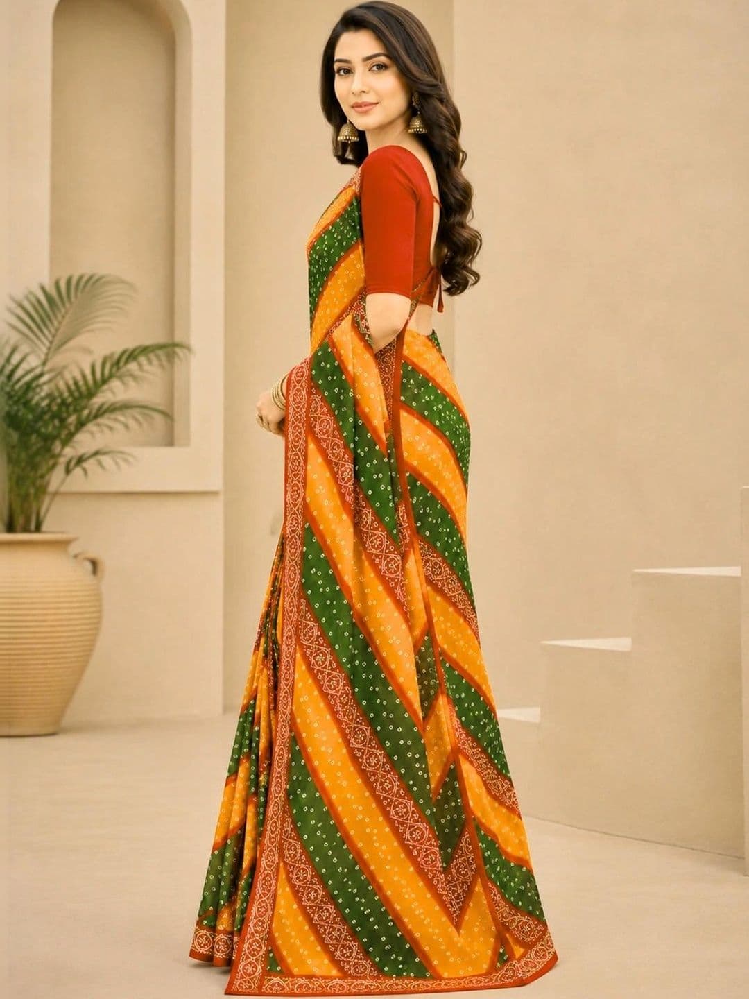 SAMANTHA Bandhani Poly Georgette Leheriya Saree thumbnail 2