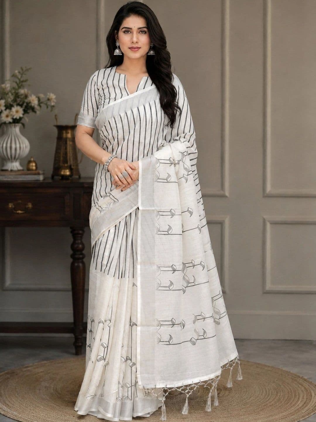 Moda Rapido Striped Linen Blend Bhagalpuri Saree - view 1
