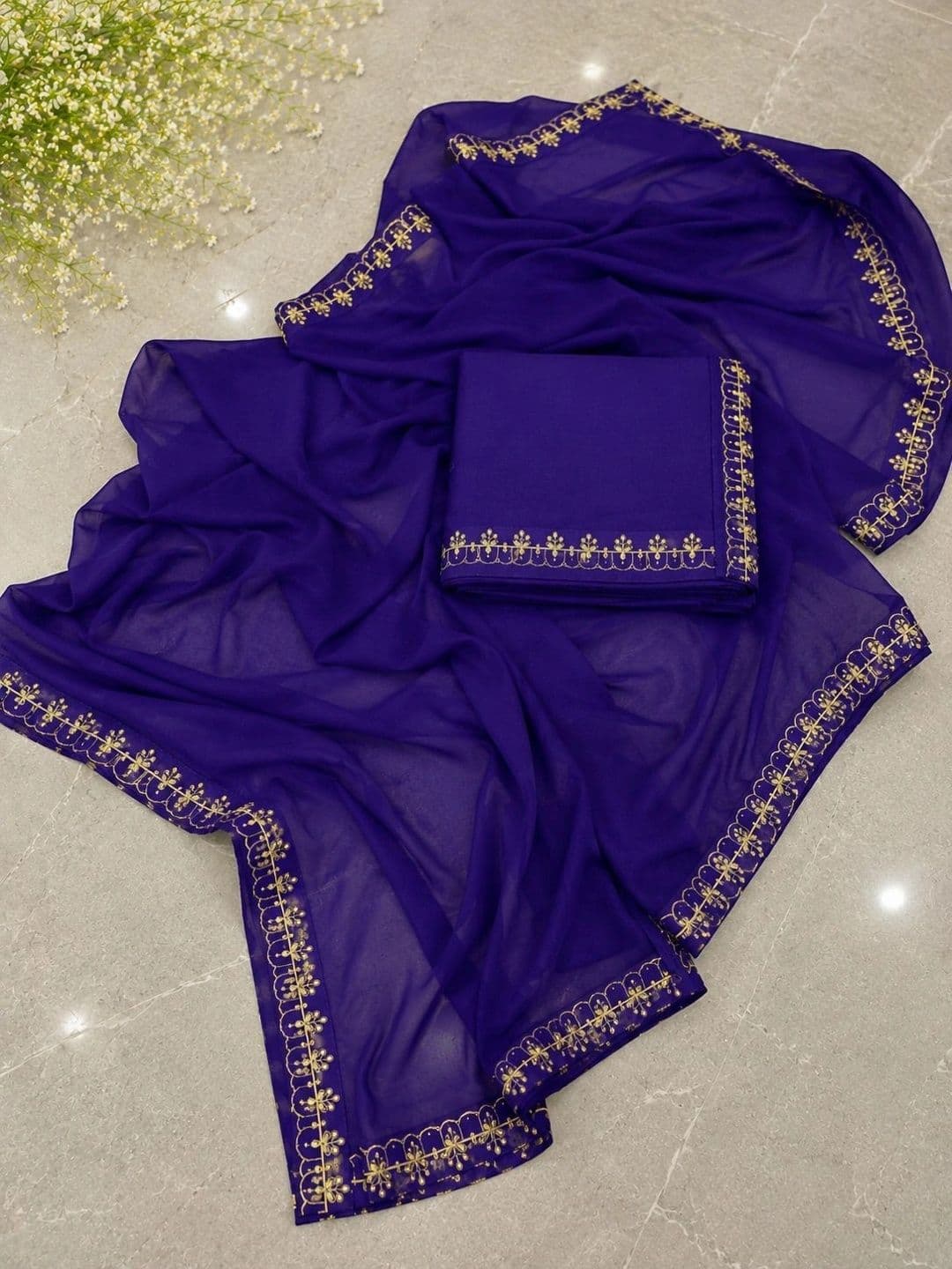 RENBRIZA Poly Georgette Saree thumbnail 2