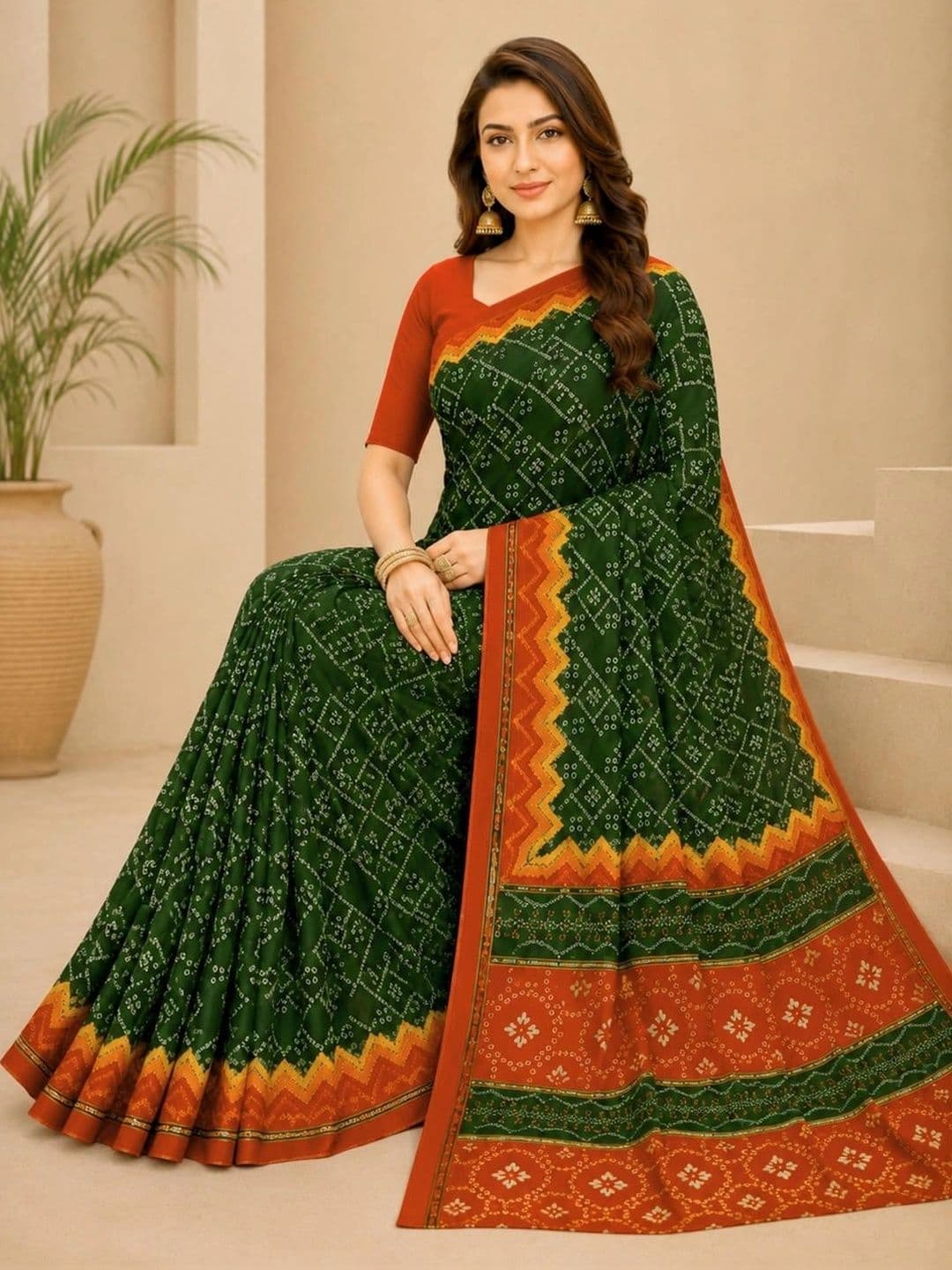 SAMANTHA Bandhani Poly Georgette Leheriya Saree thumbnail 3