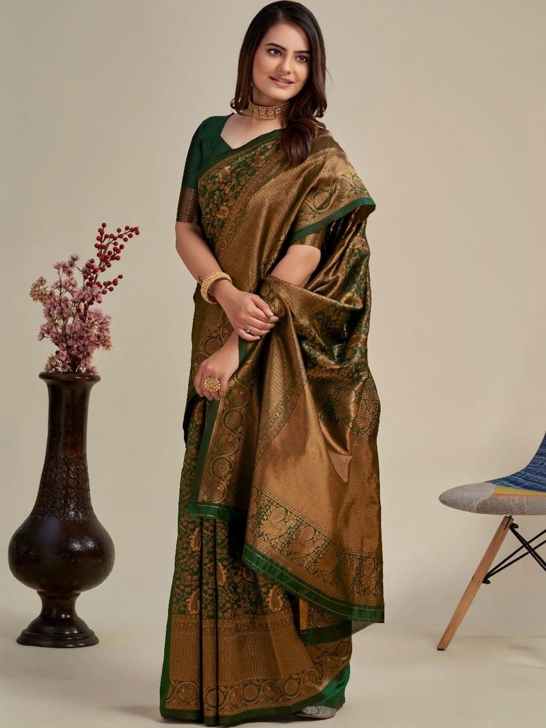 VS MALL Ethnic Motifs Zari Banarasi Saree thumbnail 3