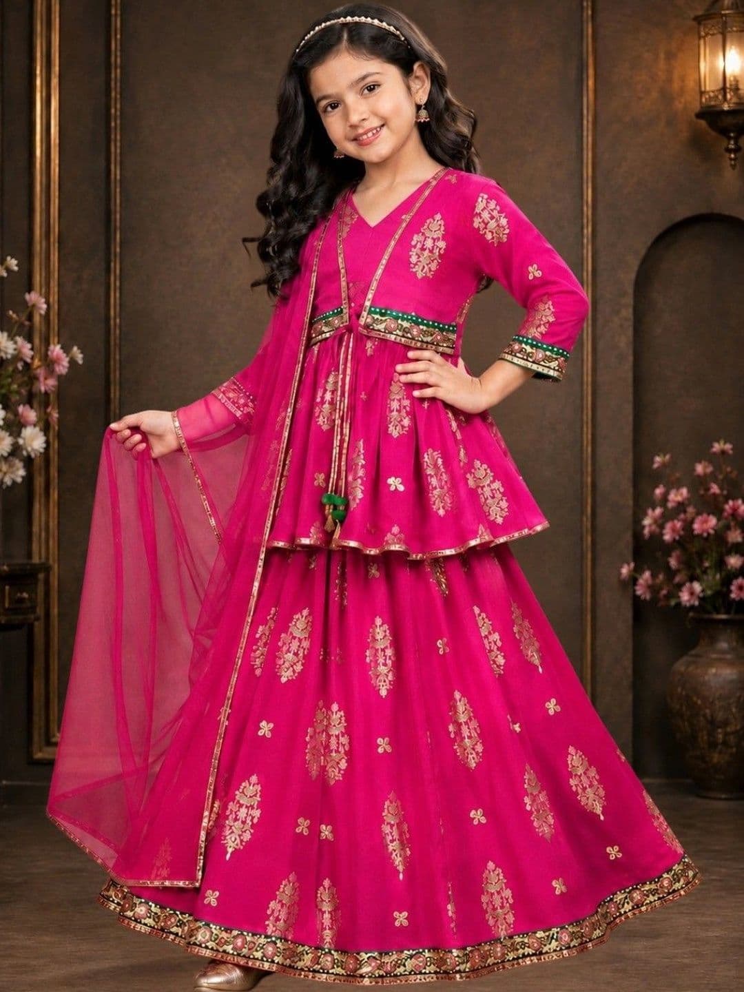 SUNCITY FASHION MART Girls Printed Foil Print Ready to Wear Lehenga & Blouse With Dupatta - view 1