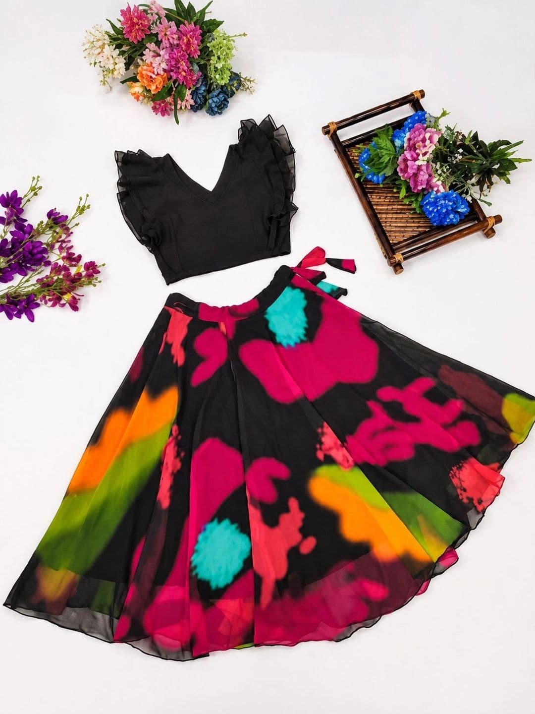 Sangria Girls Tie and Dye Ready to Wear Lehenga & thumbnail 2