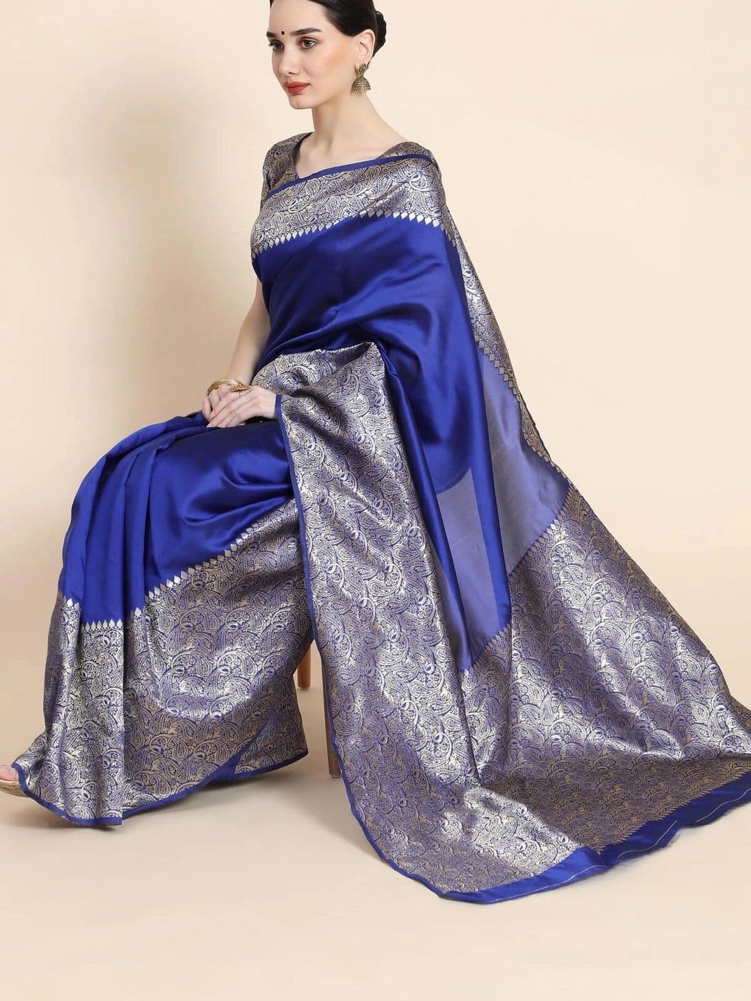 VS MALL Ethnic Motifs Zari Banarasi Saree thumbnail 3