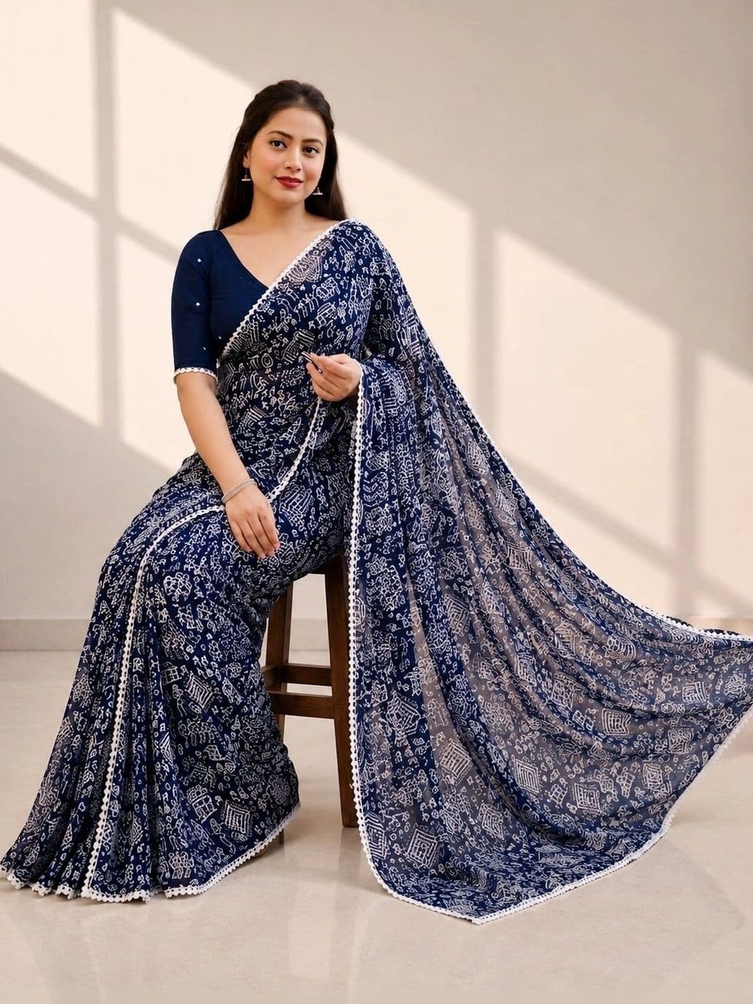 RENBRIZA Warli Poly Georgette Saree - view 1