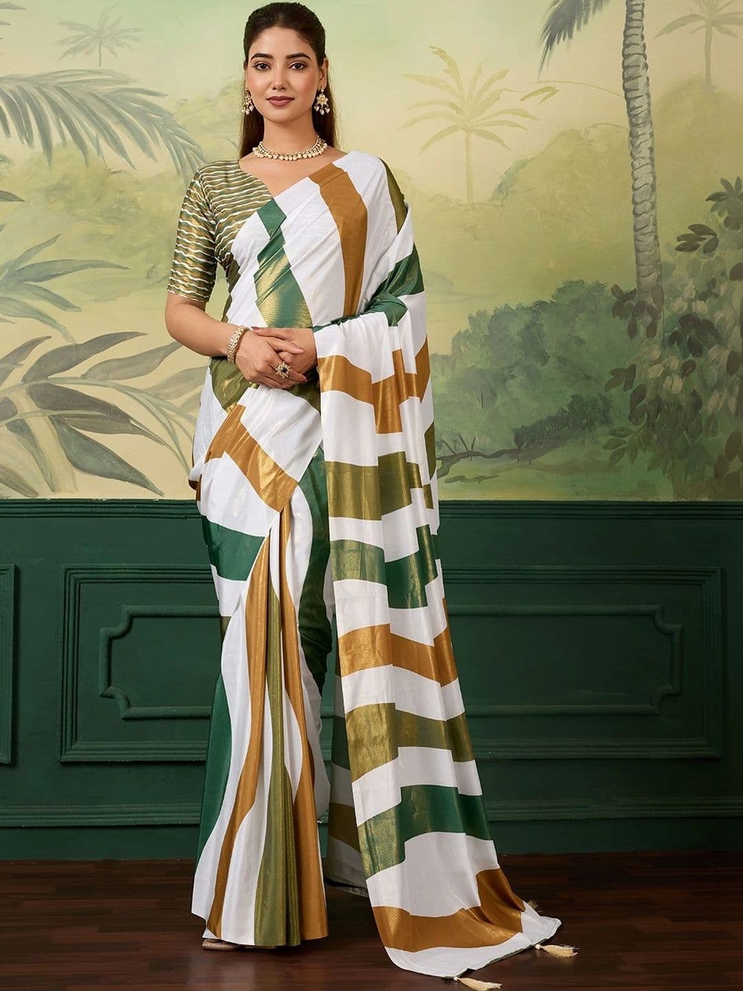 DWIJA FASHION Striped Silk Blend Saree thumbnail 3