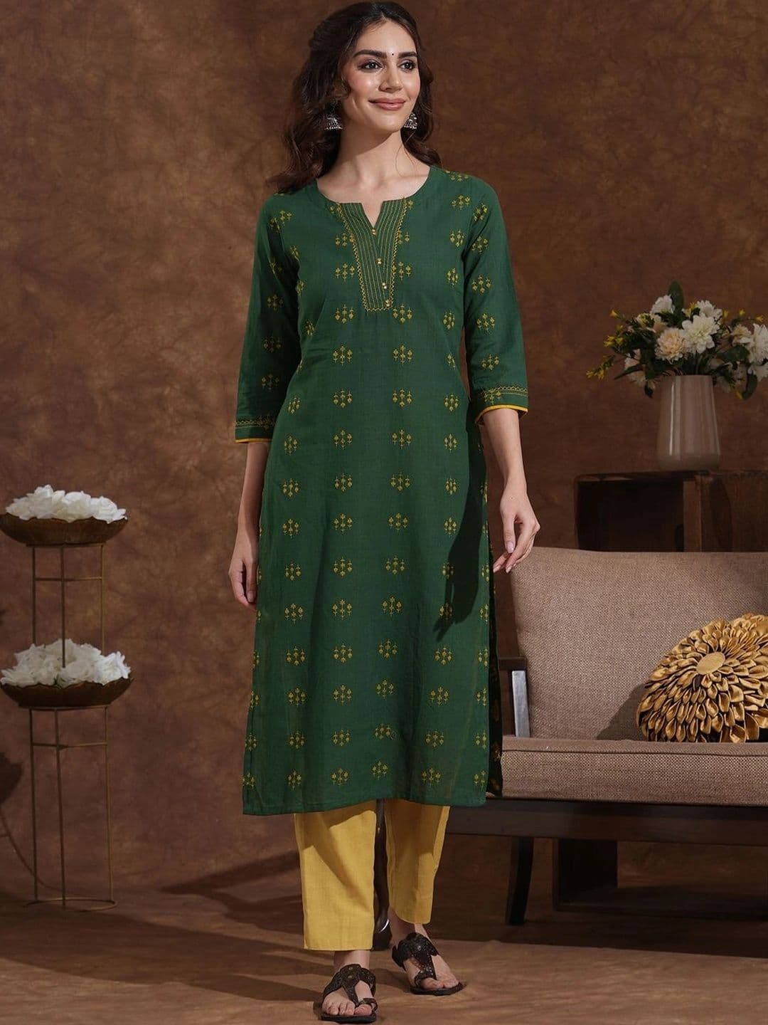 KAMI KUBI Women Ethnic Motifs Printed Thread Work Kurta - view 1
