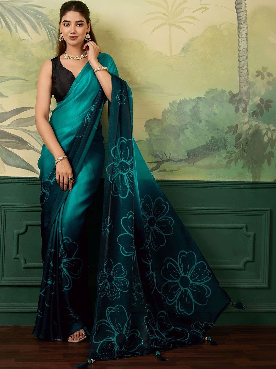 KALINI Floral Satin Designer Saree thumbnail 4