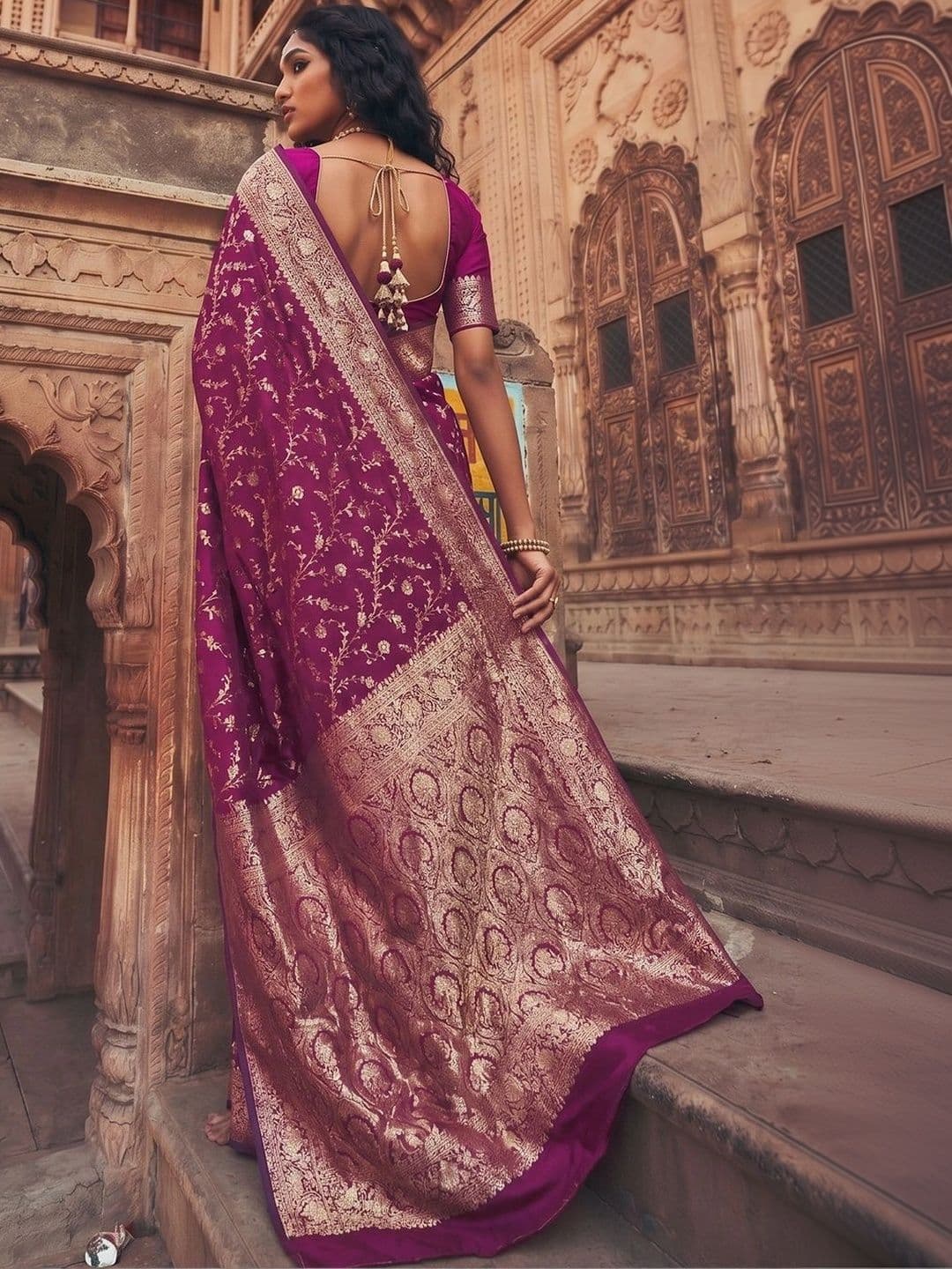 Dhaaga Ghar Woven Design Zari Silk Blend Designer Banarasi Saree thumbnail 3