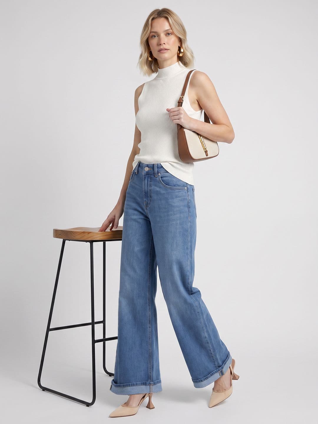 French Connection Women Wide Leg Fit Cuffed Hem High-Rise Jeans thumbnail 4