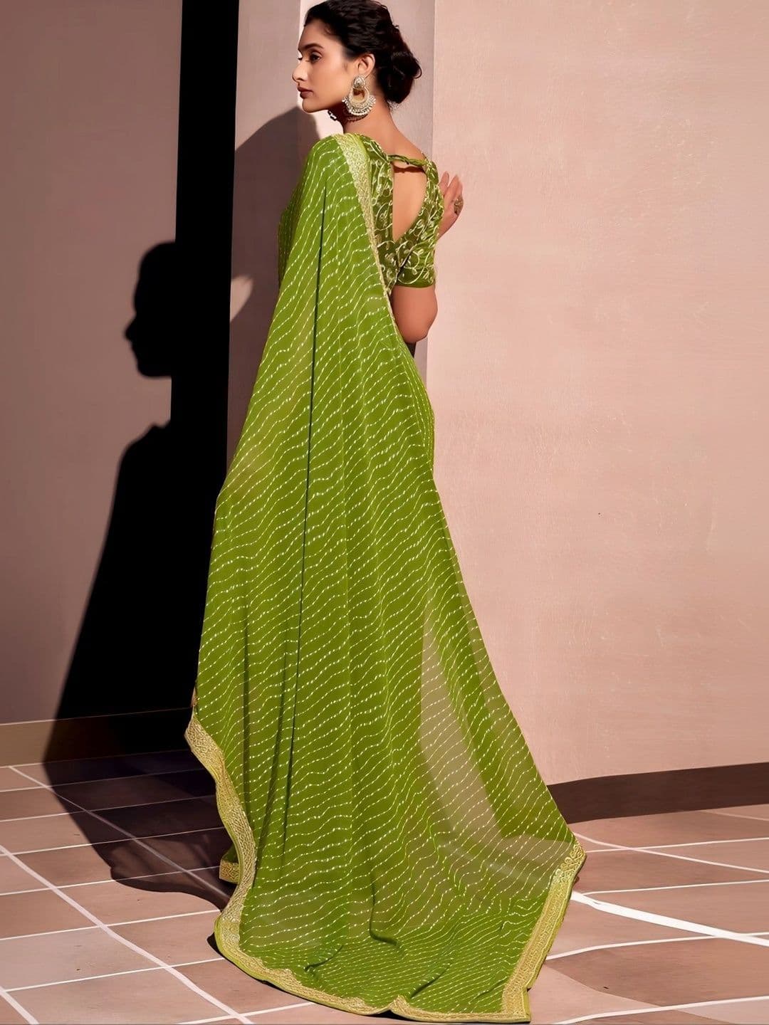 RENBRIZA Leheriya Embroidered Poly Georgette Saree thumbnail 5