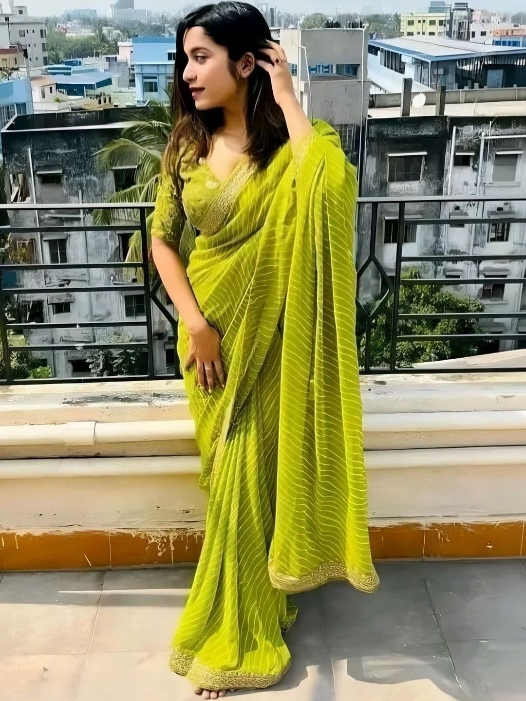 RENBRIZA Leheriya Embroidered Poly Georgette Saree thumbnail 3