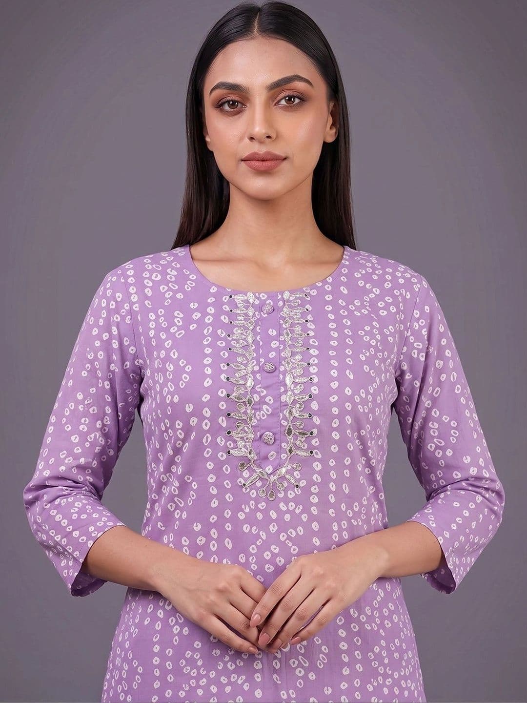 Navibhu Women Bandhani Printed Mirror Work Kurta thumbnail 5