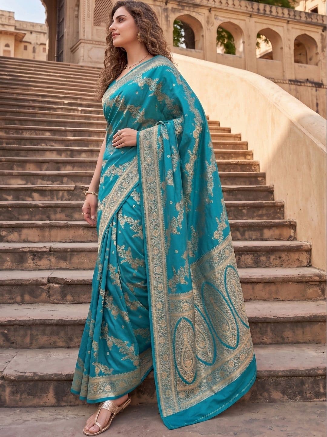 ROOP RADHIKA Paisley Zari Silk Blend Designer Banarasi Saree thumbnail 2