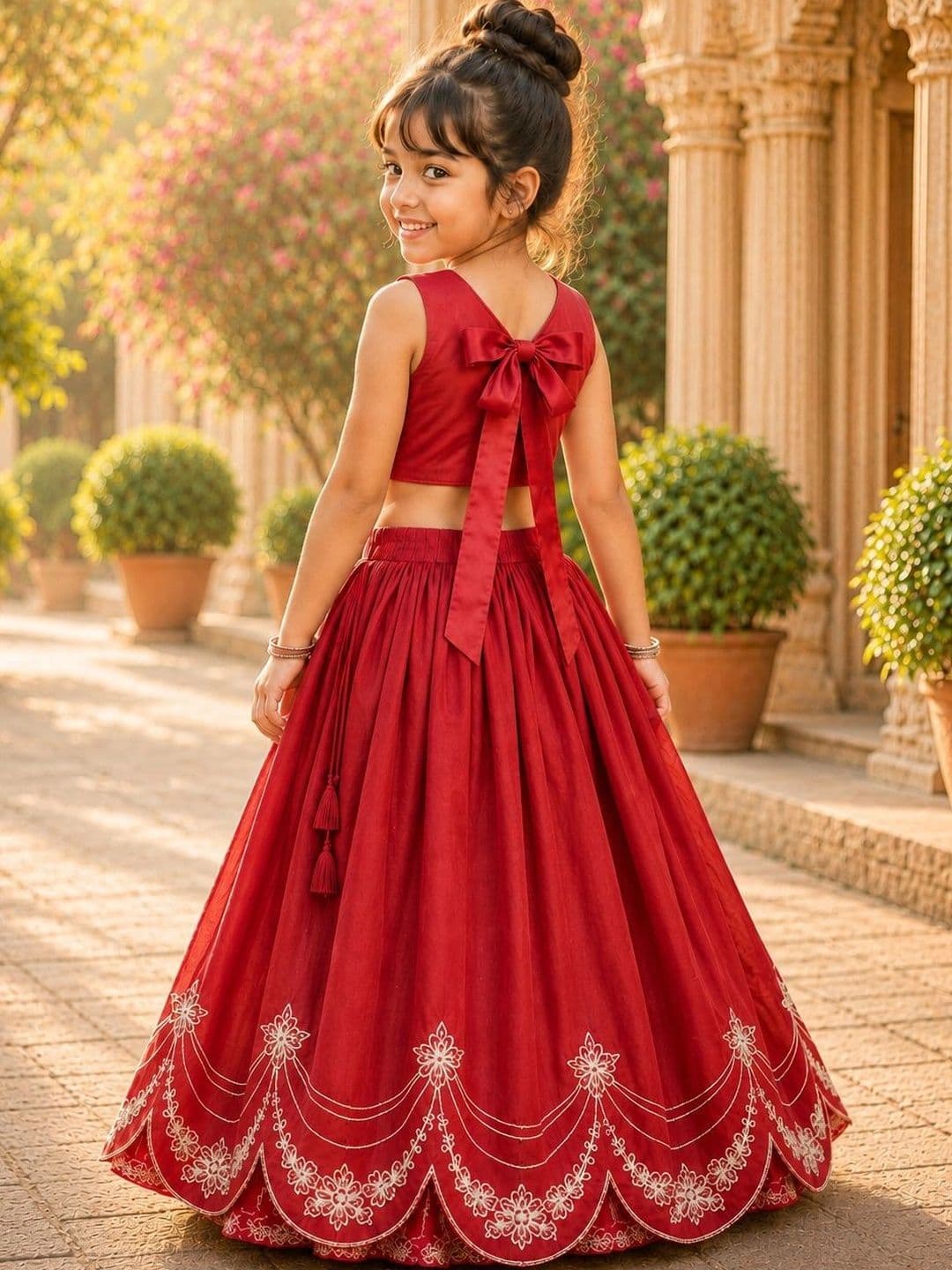 Sangria Girls Embroidered Thread Work Ready to Wear Lehenga & thumbnail 2