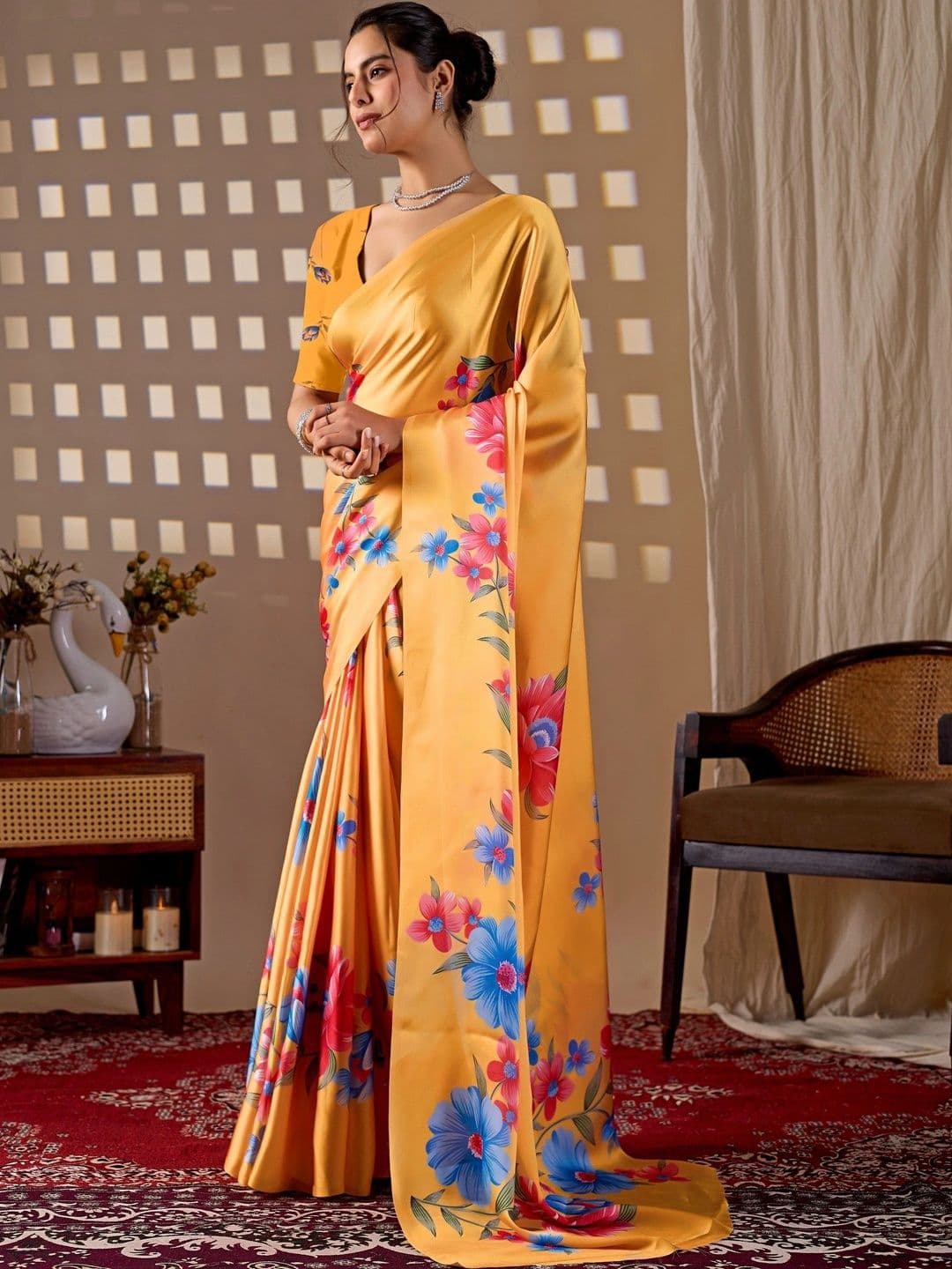 all about you Floral Satin Designer Saree thumbnail 3