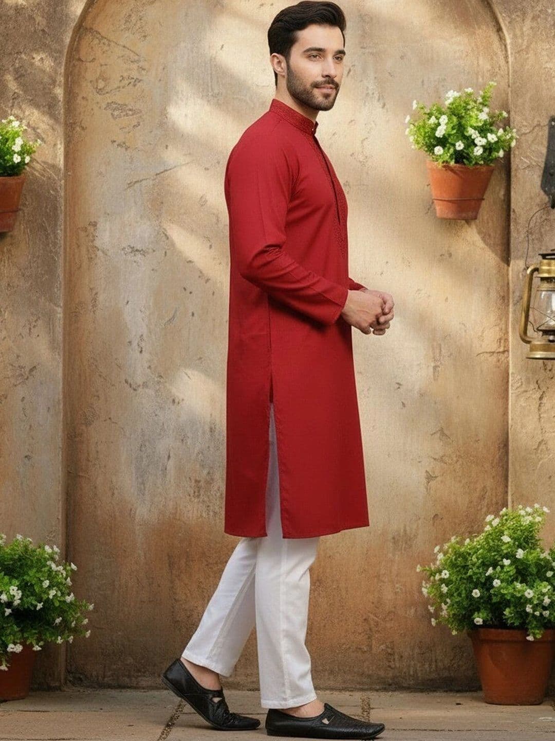 HUZUR Men Embroidered Thread Work Kurta thumbnail 2