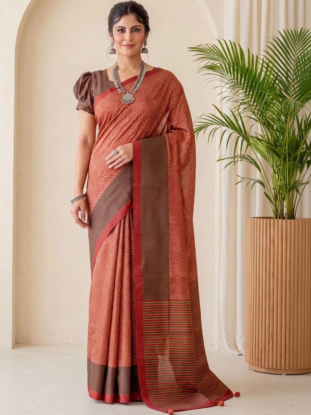 Anouk Silk Blend Designer Block Print Saree - view 1