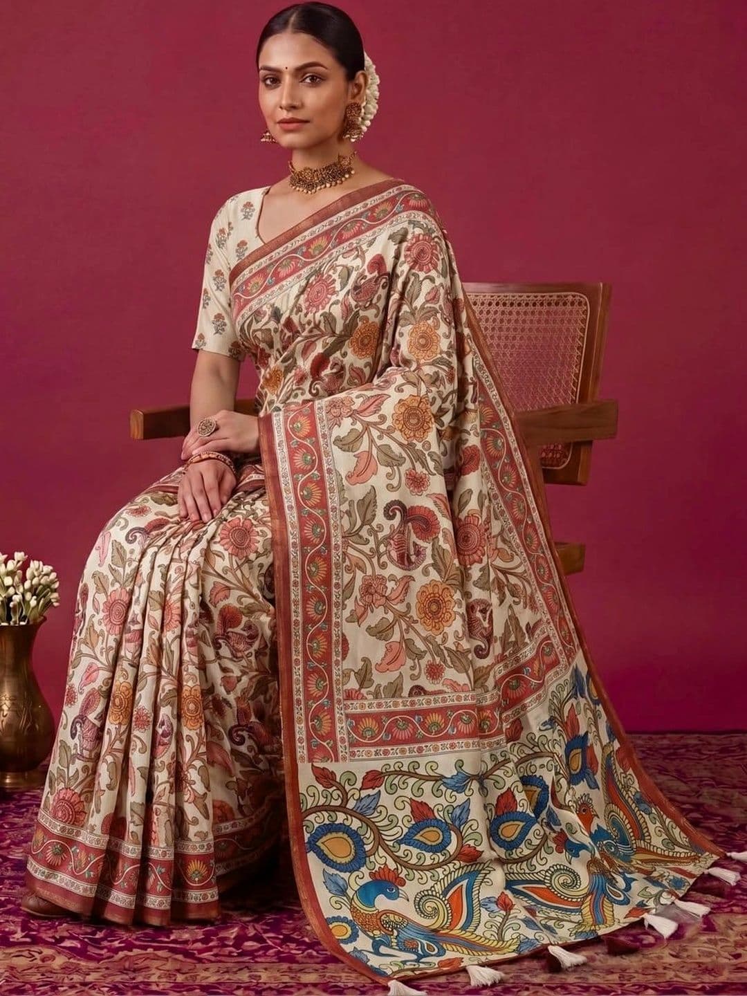 SAMANTHA Kalamkari Zari Silk Blend Saree thumbnail 3