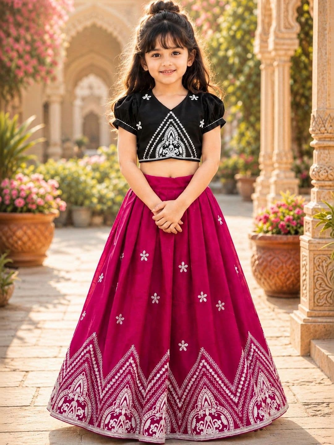 Sangria Girls Embellished Thread Work Ready to Wear Lehenga & - view 1