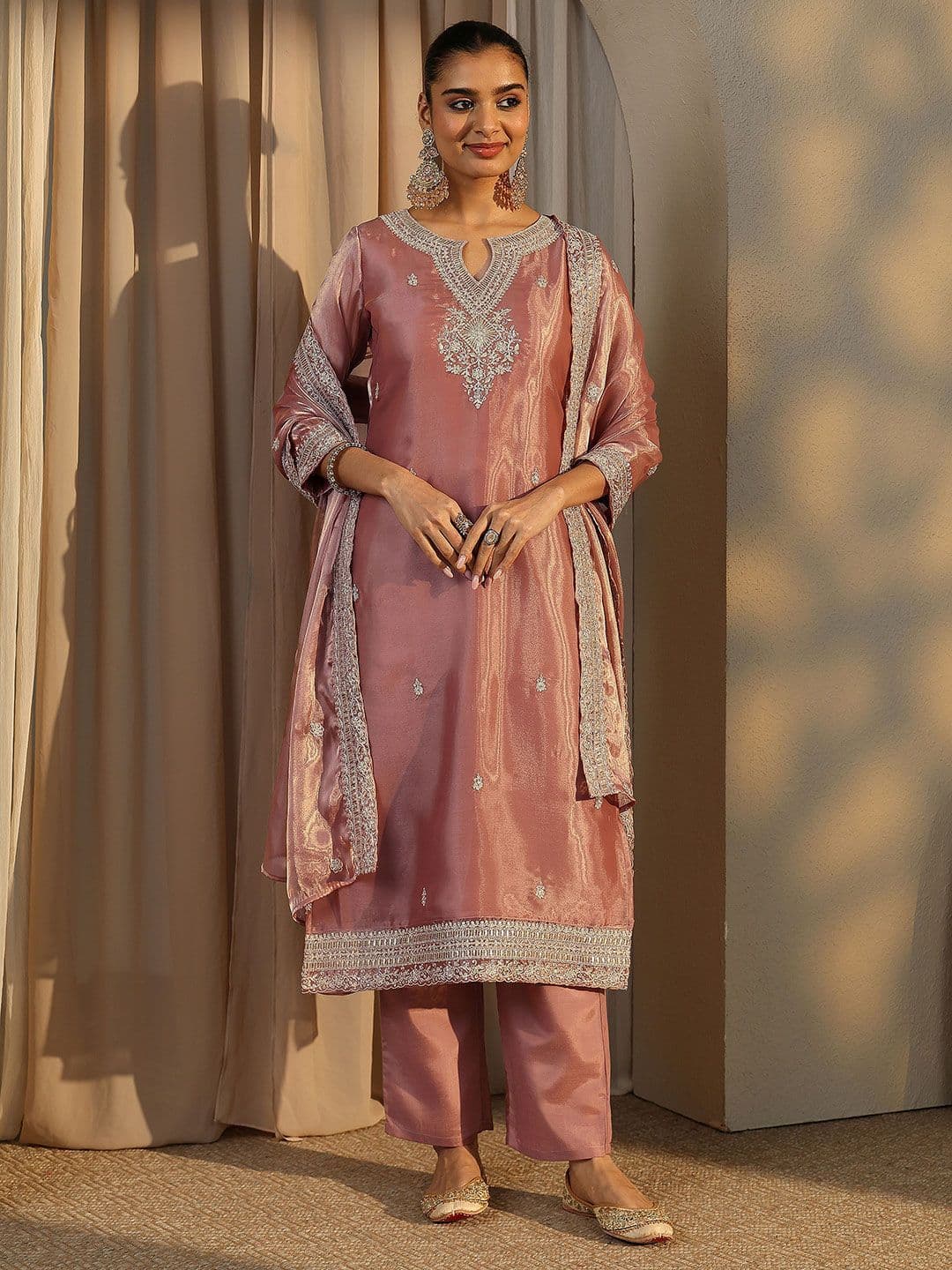Libas Women Ethnic Motifs Embroidered Regular Thread Work Kurta with Trousers & With Dupatta thumbnail 4