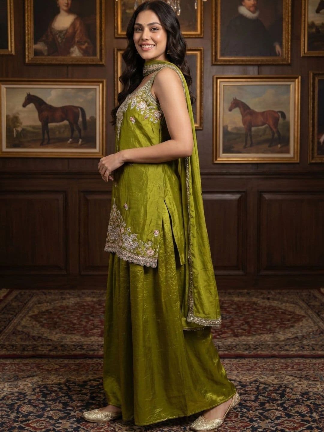 KALINI Women Ethnic Motifs Embroidered Kurta with Sharara & With Dupatta thumbnail 2