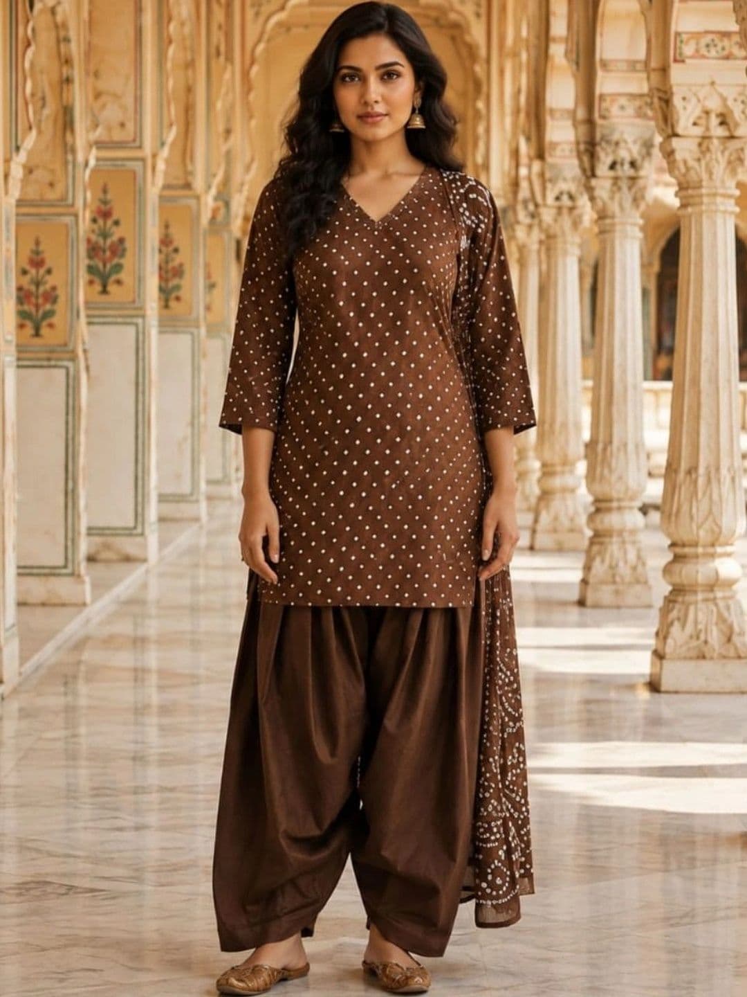 HERE&NOW Women Ethnic Motifs Printed Regular Pure Cotton Kurta with Patiala & With Dupatta thumbnail 6