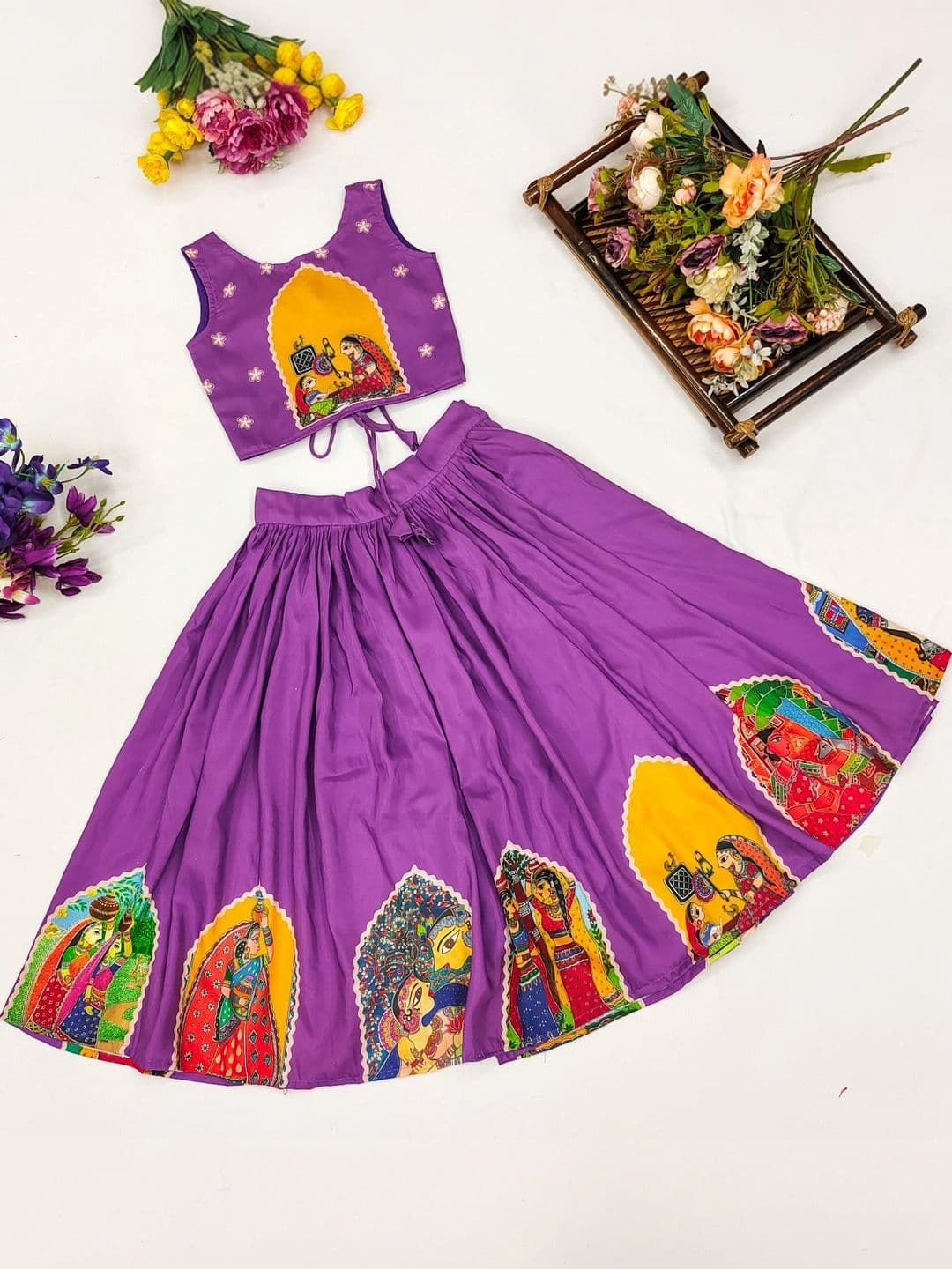 Sangria Girls Printed Kalamkari Ready to Wear Lehenga & thumbnail 5
