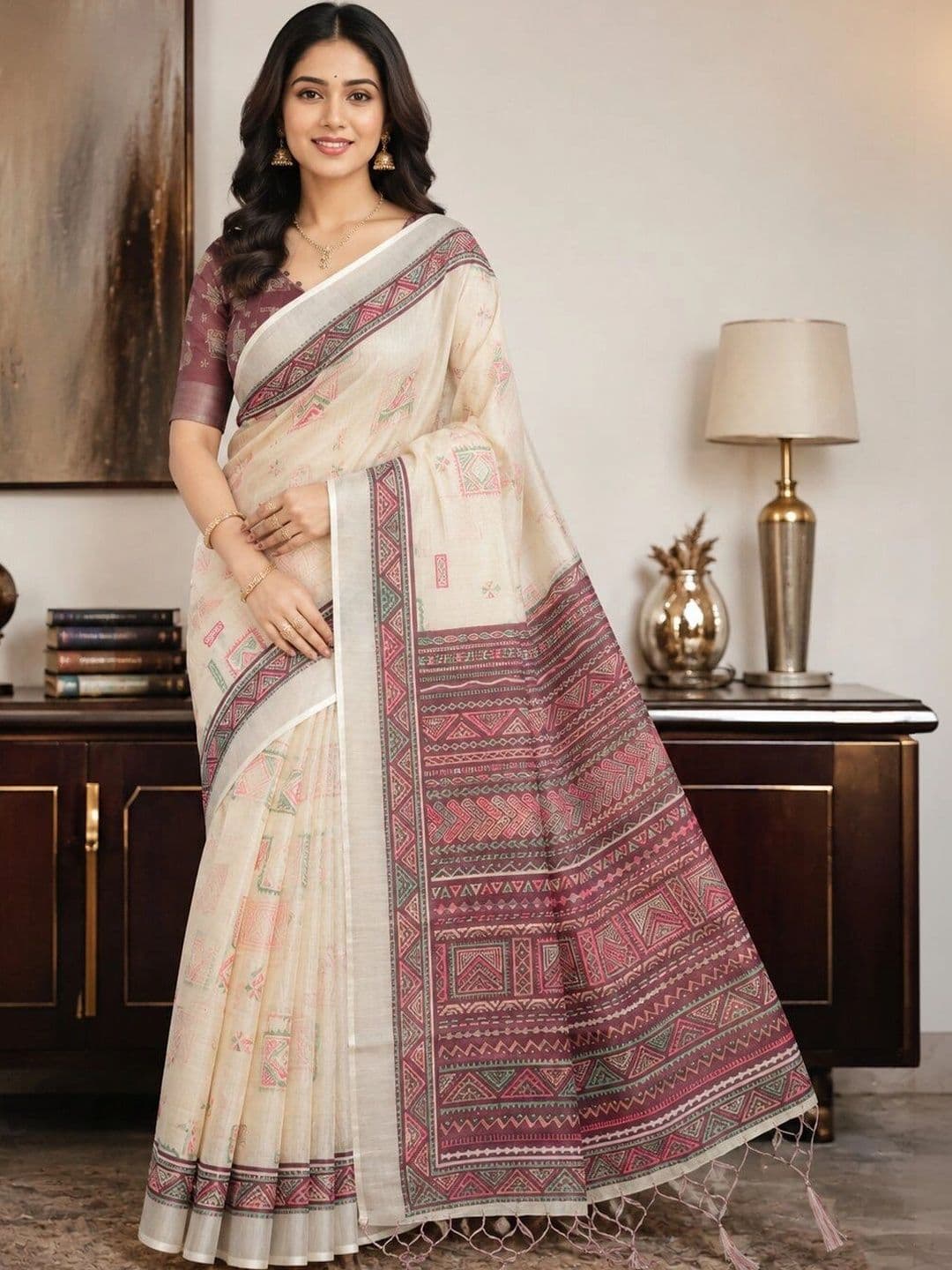 Moda Rapido Woven Design Linen Blend Bhagalpuri Saree - view 1