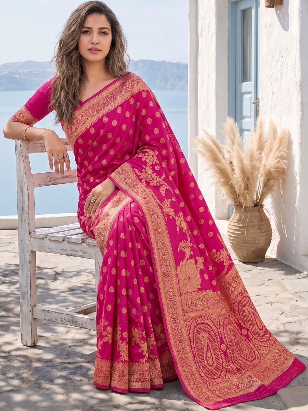 ROOP RADHIKA Woven Design Zari Silk Blend Designer Banarasi Saree thumbnail 3